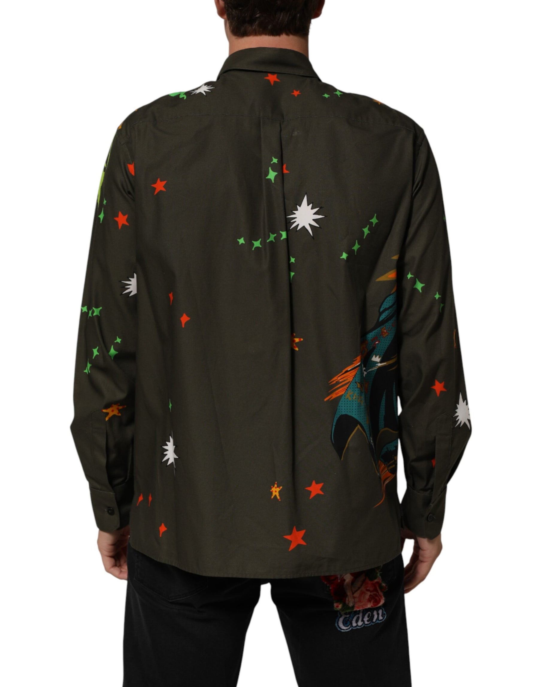 Dolce & Gabbana Brown Superhero Print Button Down Shirt | Regal Royce