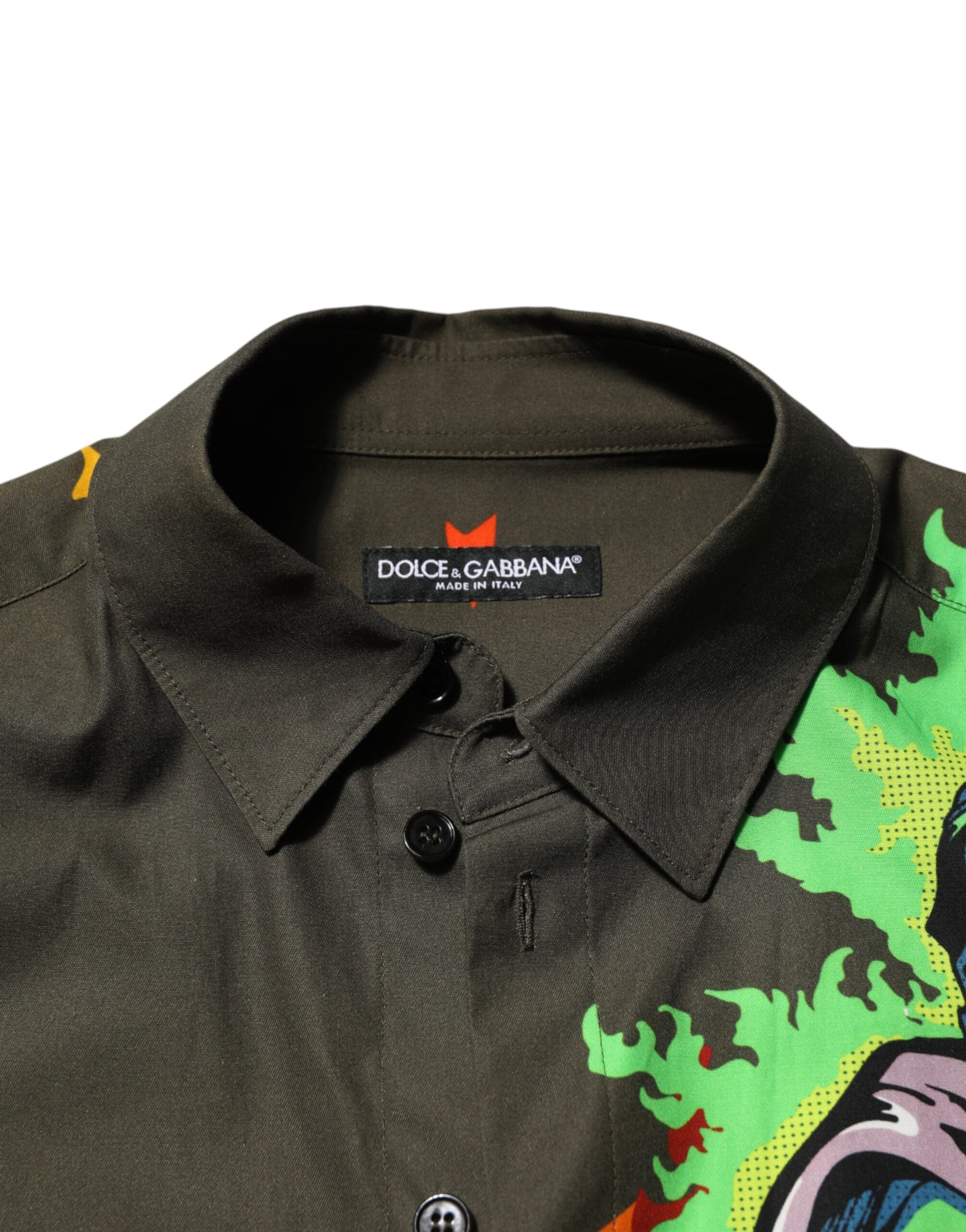 Dolce & Gabbana Brown Superhero Print Button Down Shirt | Regal Royce