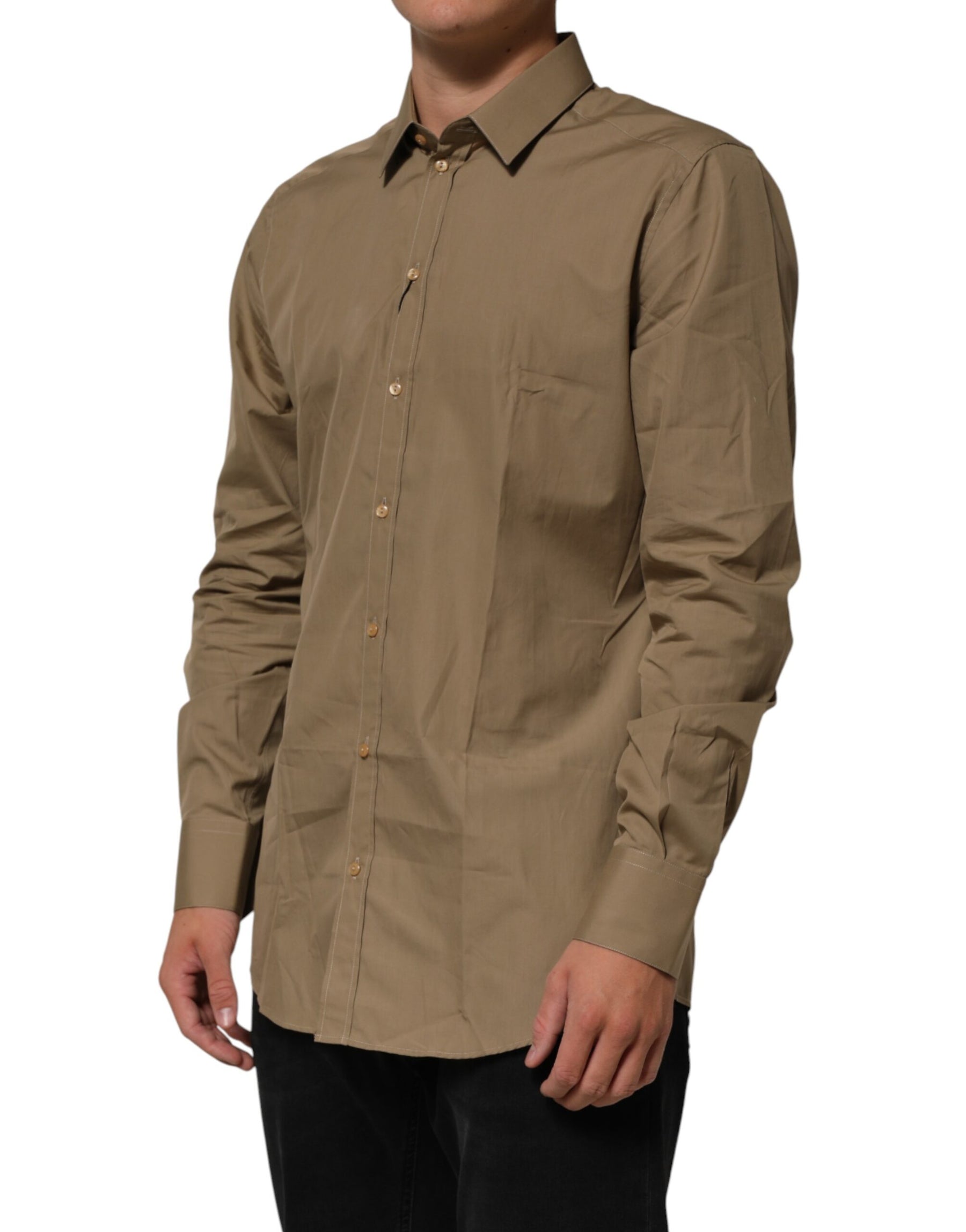 Dolce & Gabbana Brown Cotton Collared Men GOLD Dress Shirt | Regal Royce
