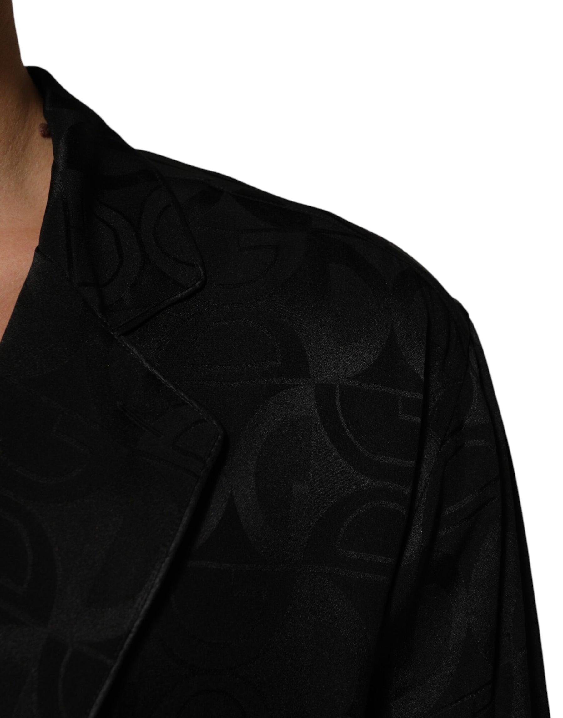 Dolce & Gabbana Black DG Logo Silk Men Long Sleeves Shirt | Regal Royce