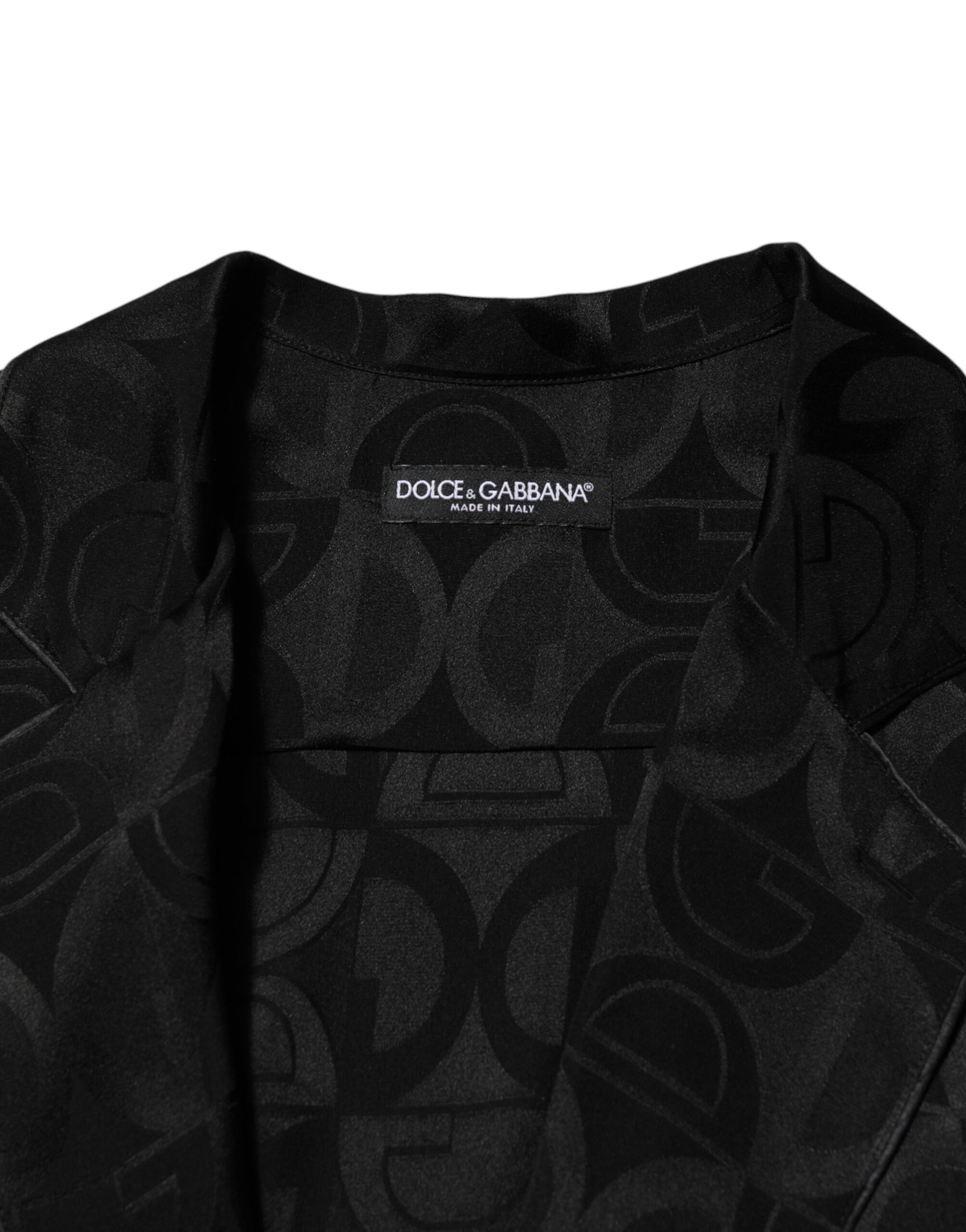 Dolce & Gabbana Black DG Logo Silk Men Long Sleeves Shirt | Regal Royce