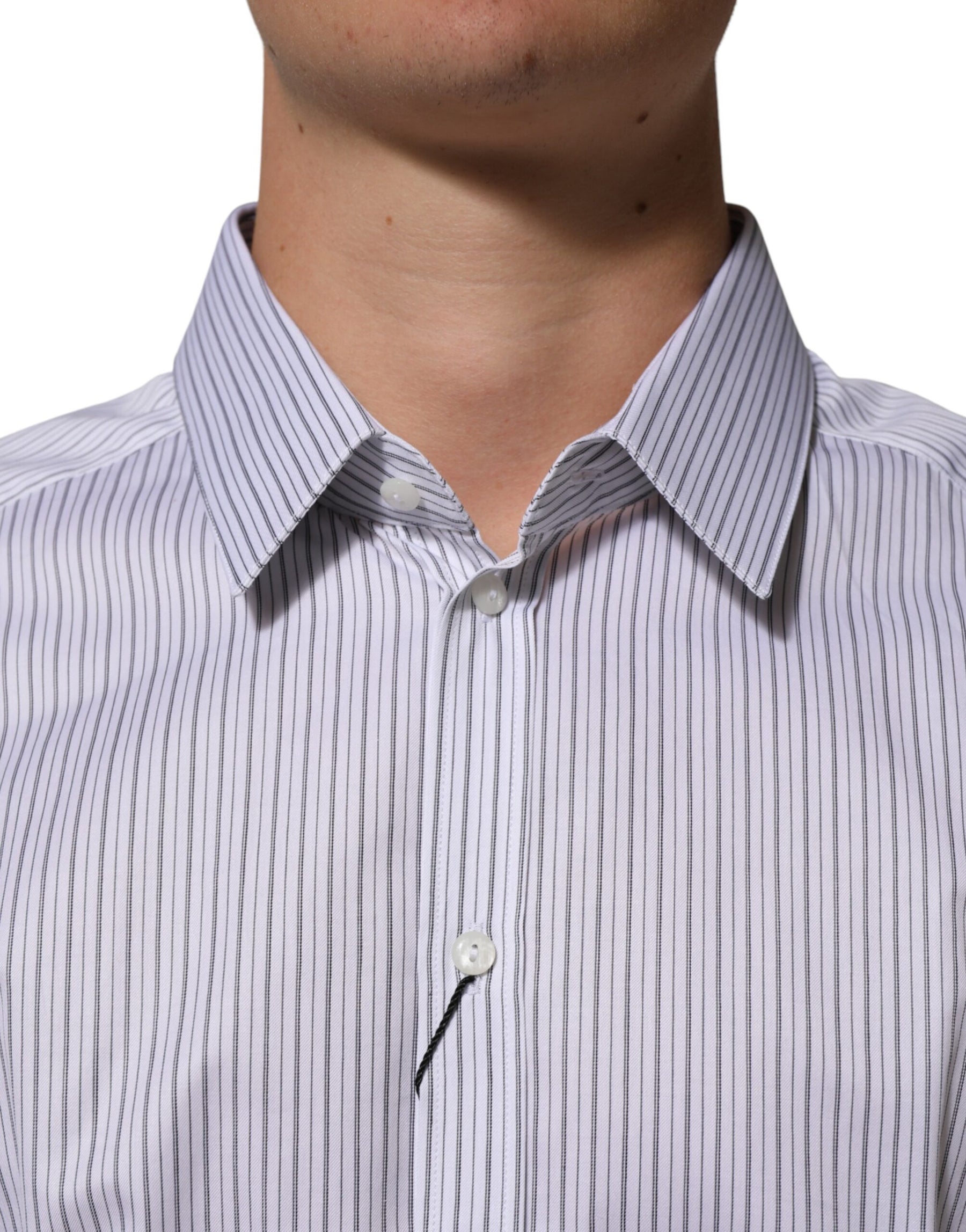 Dolce & Gabbana White Stripes Long Sleeves GOLD Dress Shirt | Regal Royce