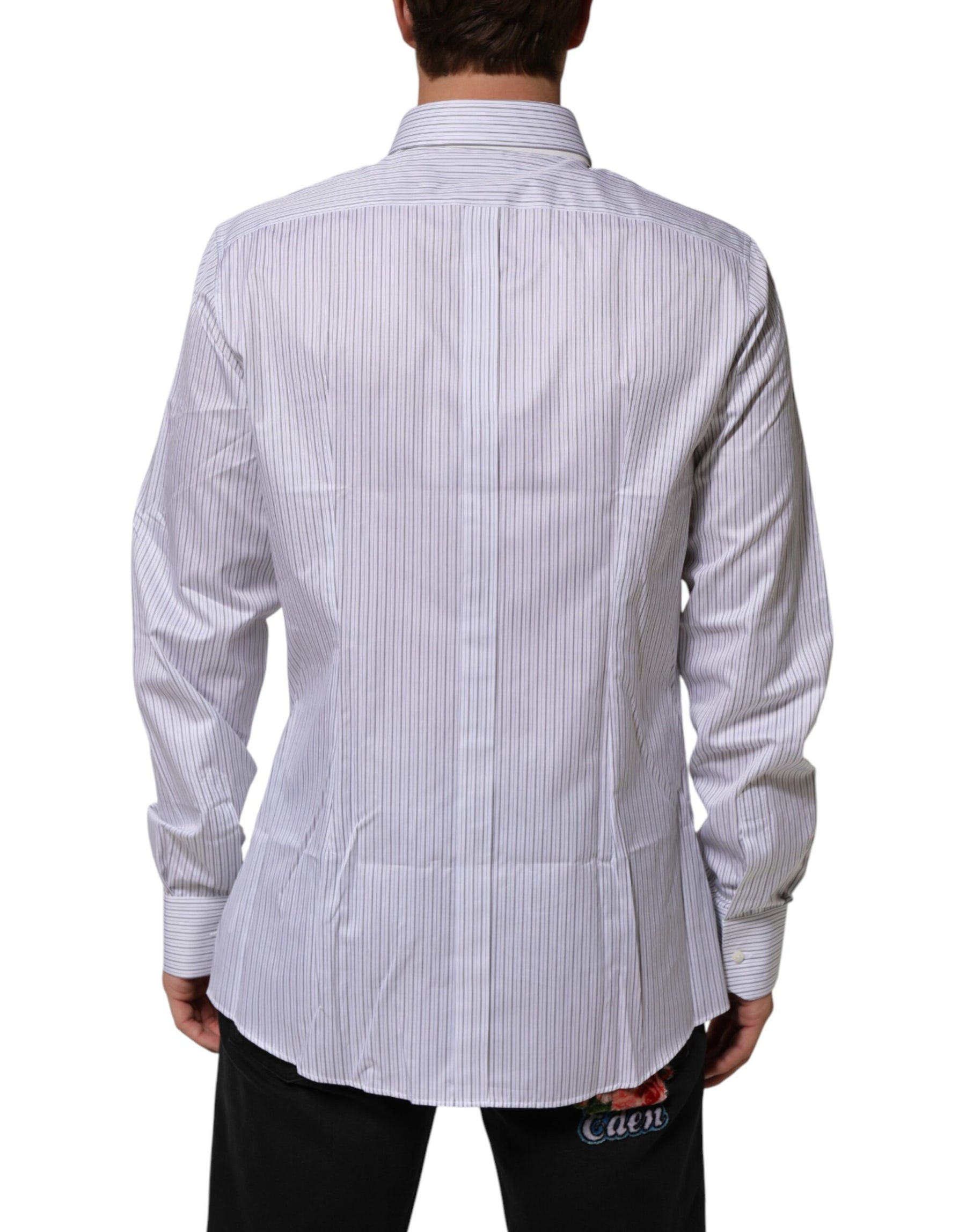 Dolce & Gabbana White Stripes Cotton Men GOLD Dress Shirt | Regal Royce