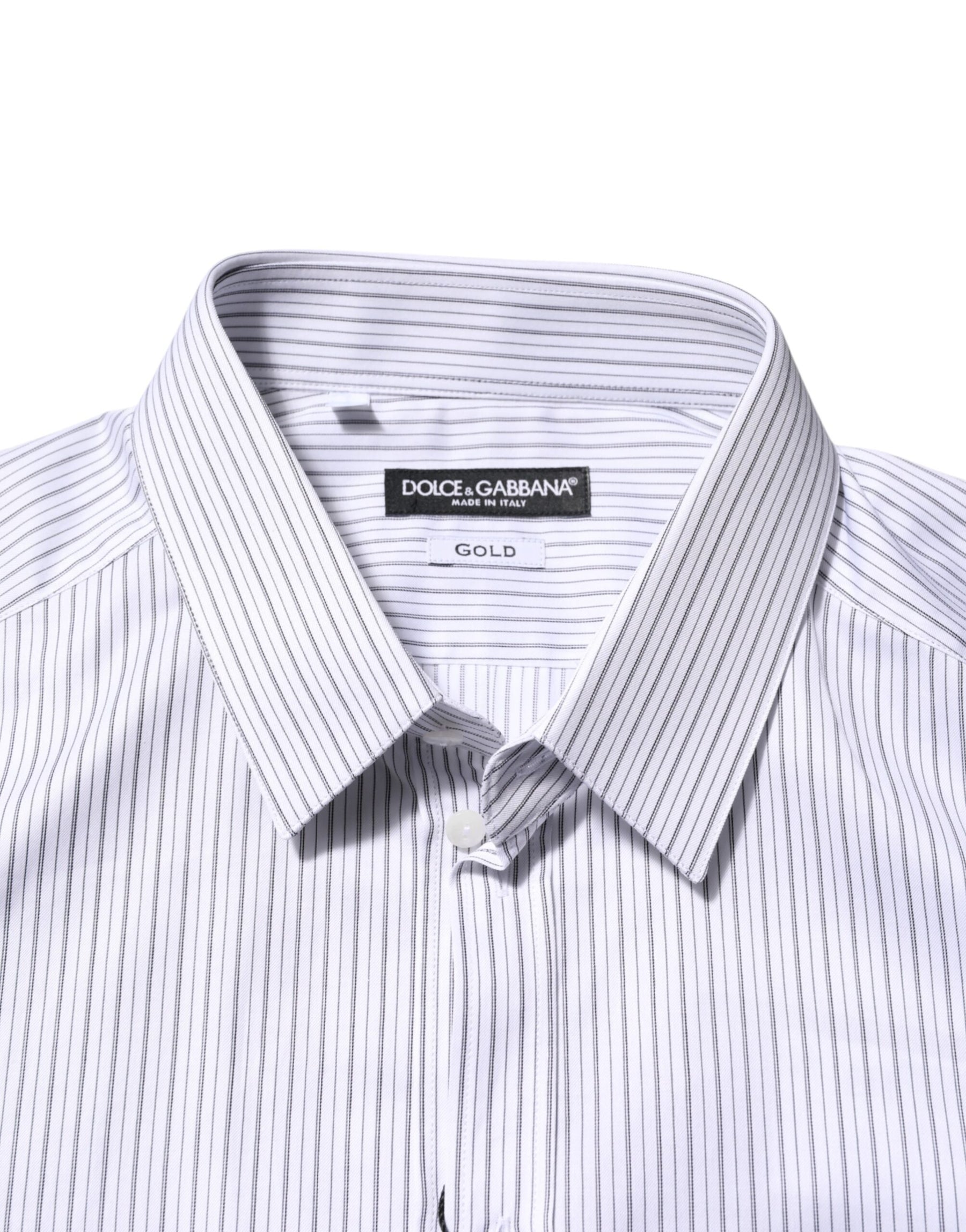 Dolce & Gabbana White Stripes Cotton Men GOLD Dress Shirt | Regal Royce