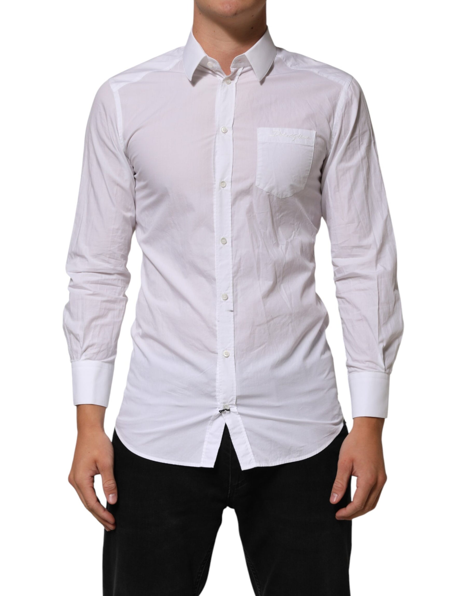 Dolce & Gabbana White Cotton Collared Men GOLD Dress Shirt | Regal Royce