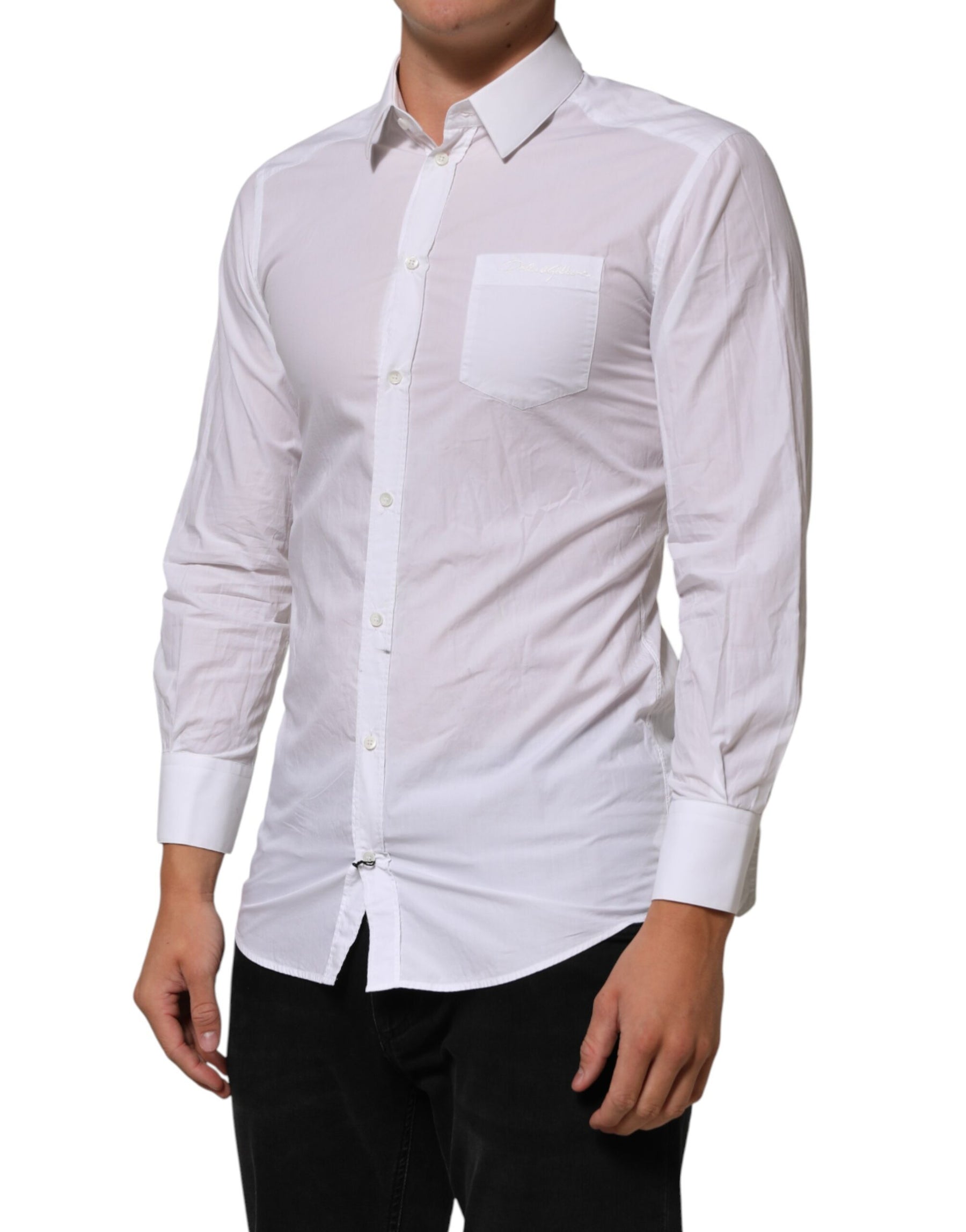 Dolce & Gabbana White Cotton Collared Men GOLD Dress Shirt | Regal Royce