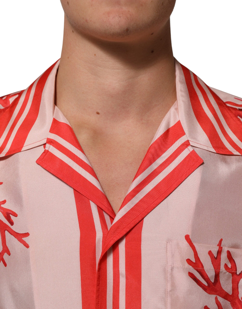 Dolce & Gabbana Shirt Red Corals Short Sleeves Button Down