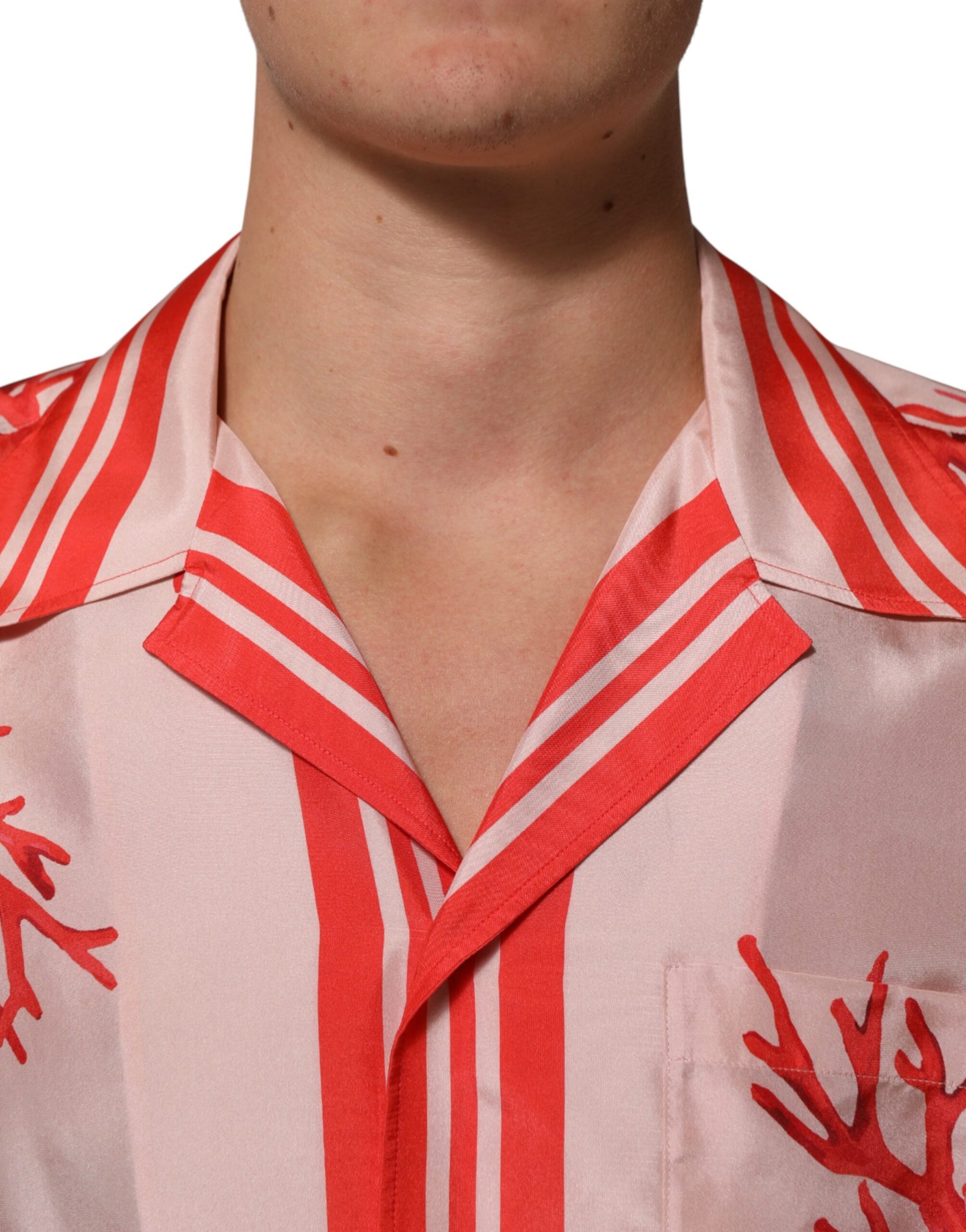 Dolce & Gabbana Shirt Red Corals Short Sleeves Button Down | Regal Royce