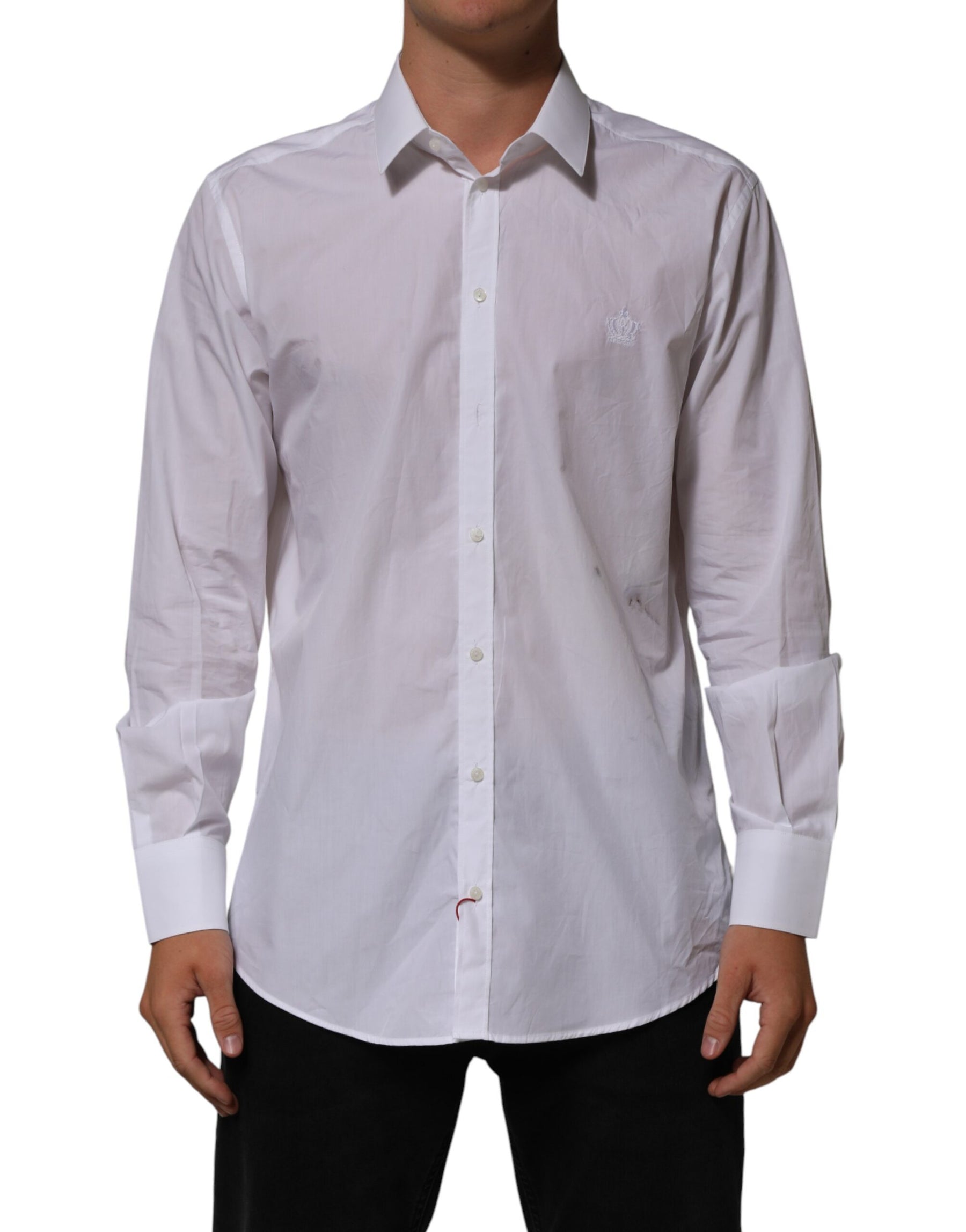 Dolce & Gabbana White Cotton Collared Men MARTINI Dress Shirt | Regal Royce