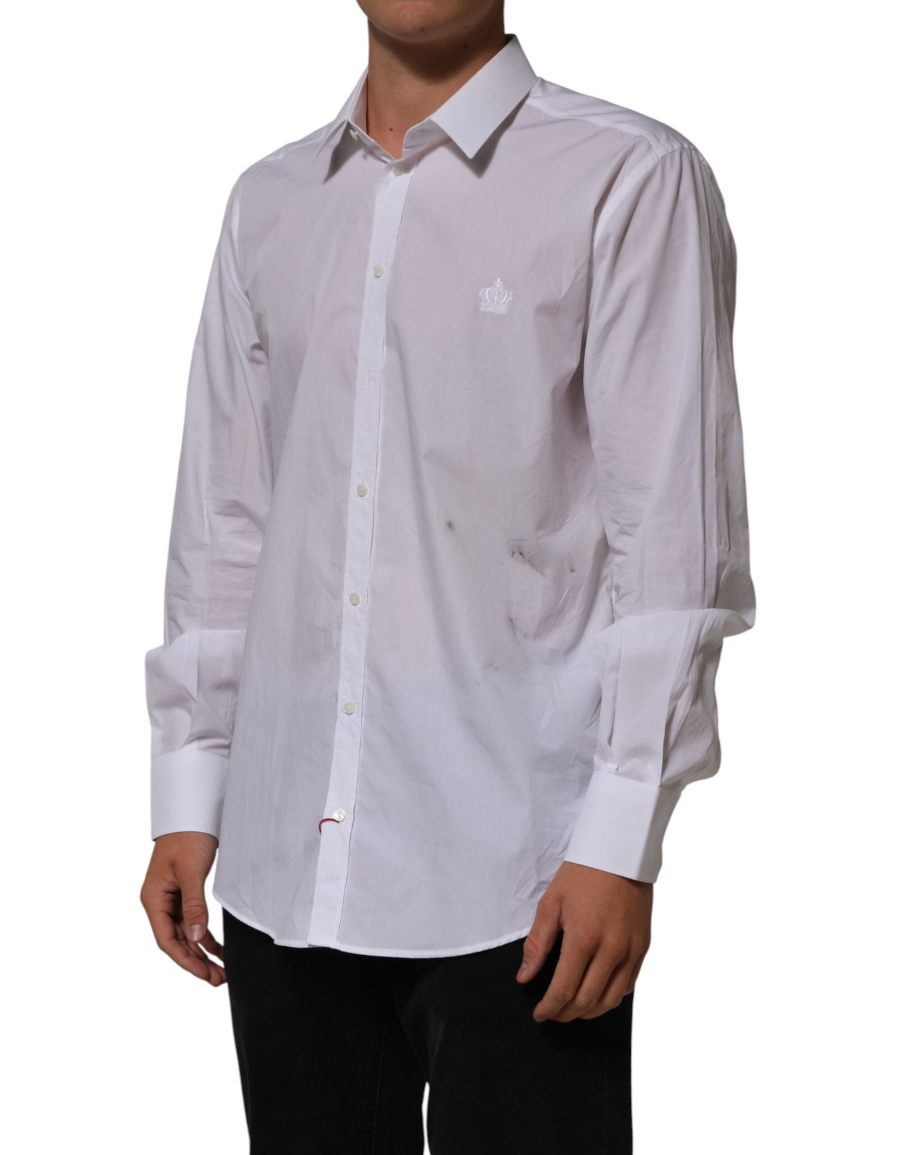 Dolce & Gabbana White Cotton Collared Men MARTINI Dress Shirt | Regal Royce