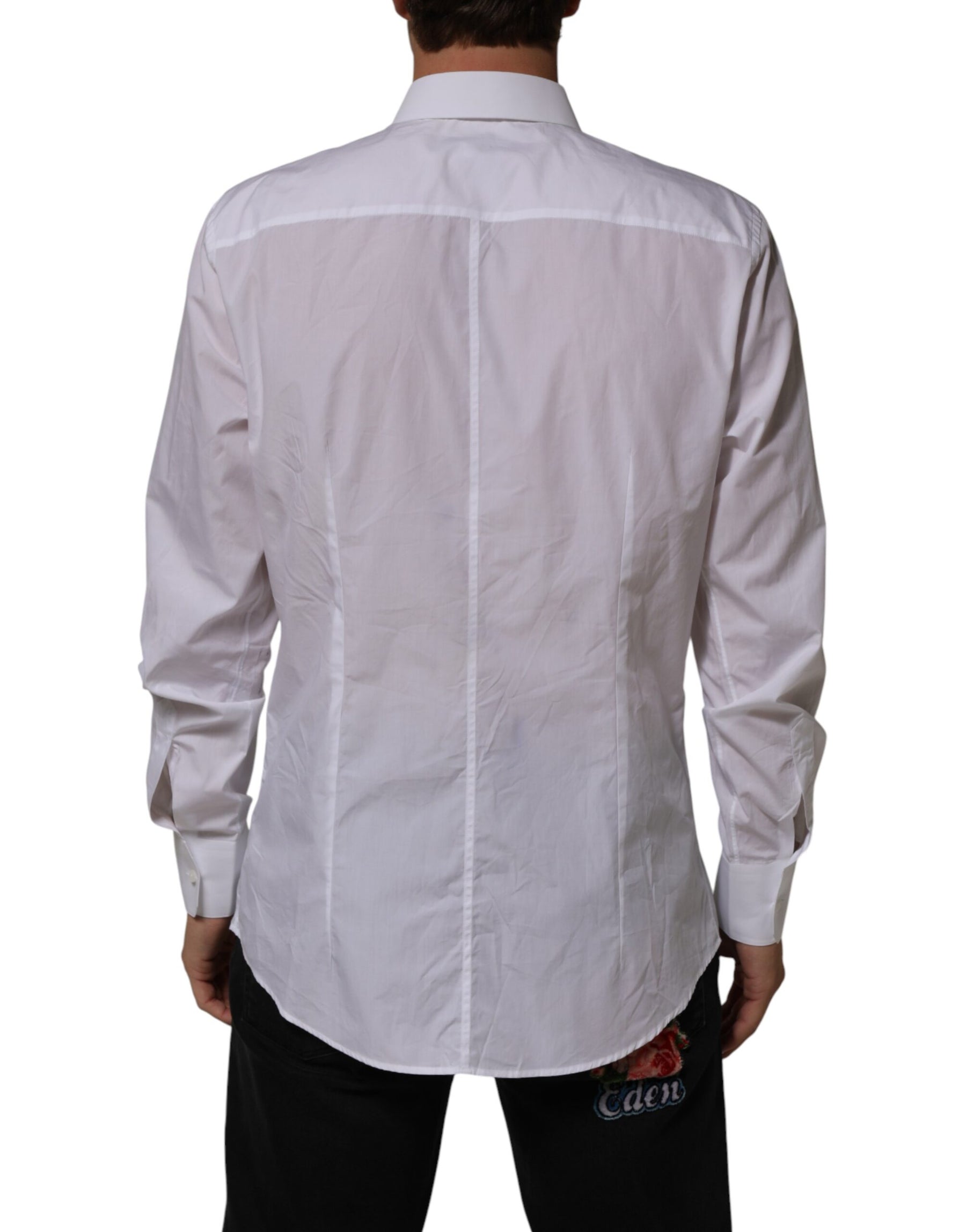 Dolce & Gabbana White Cotton Collared Men MARTINI Dress Shirt | Regal Royce