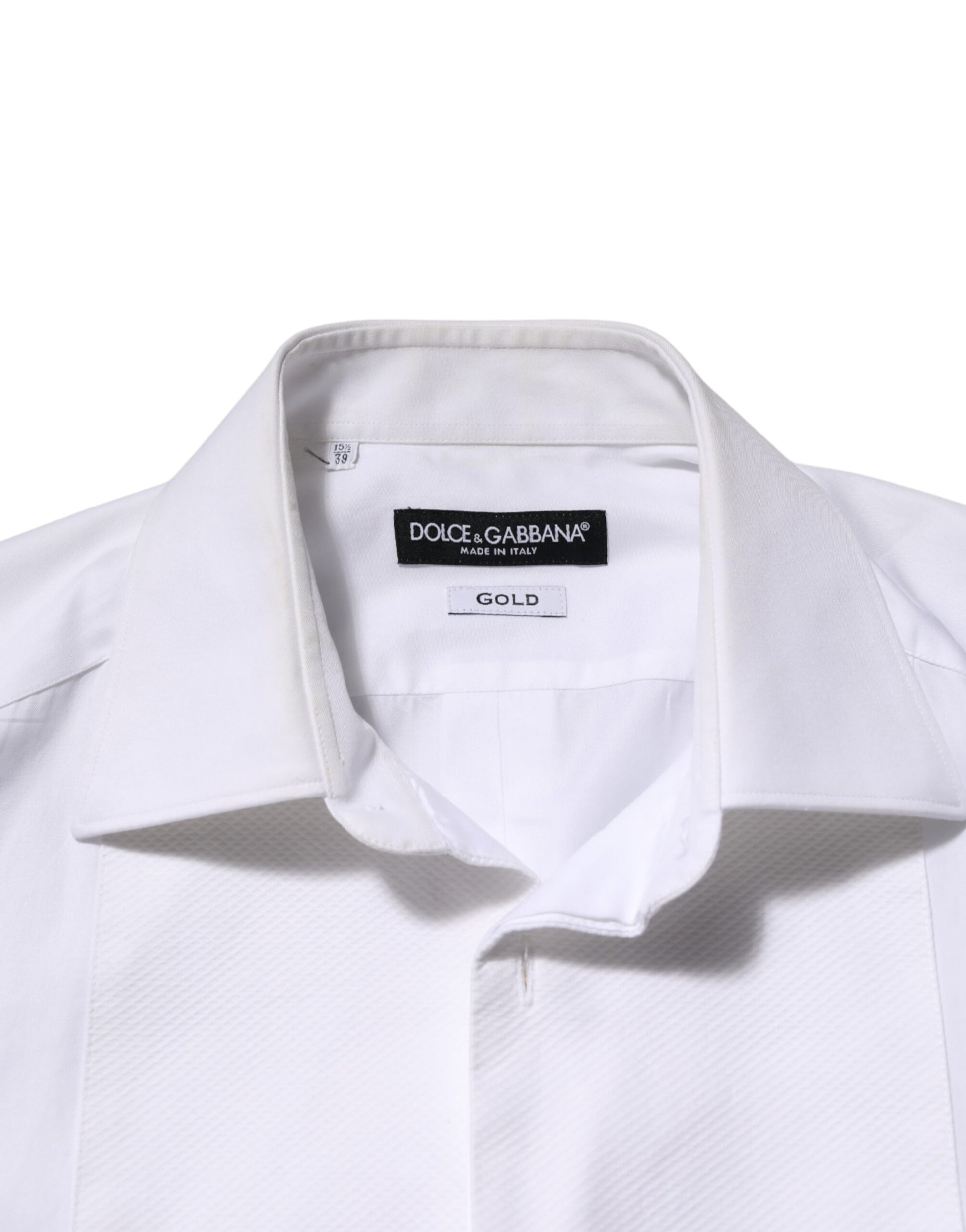 Dolce & Gabbana White Cotton Collared Bib GOLD Dress Shirt
