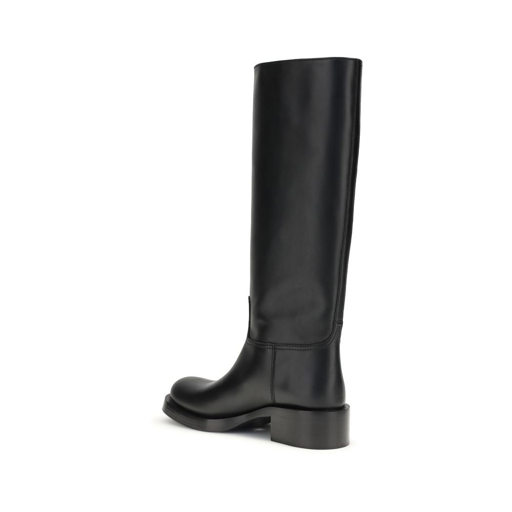 Prada Black Calf Leather Bos Taurus High Heel Boots | Regal Royce