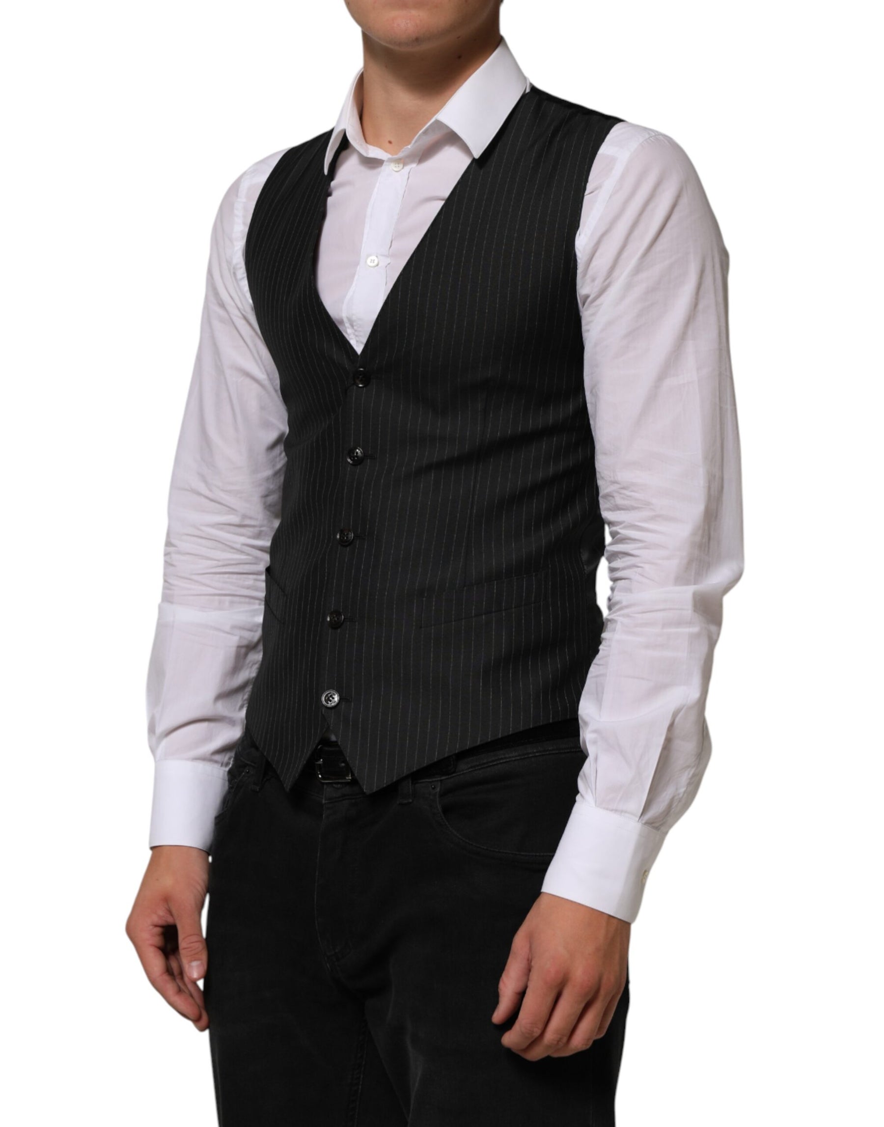 Dolce & Gabbana Black Wool Men Dress Formal Waistcoat Vest | Regal Royce