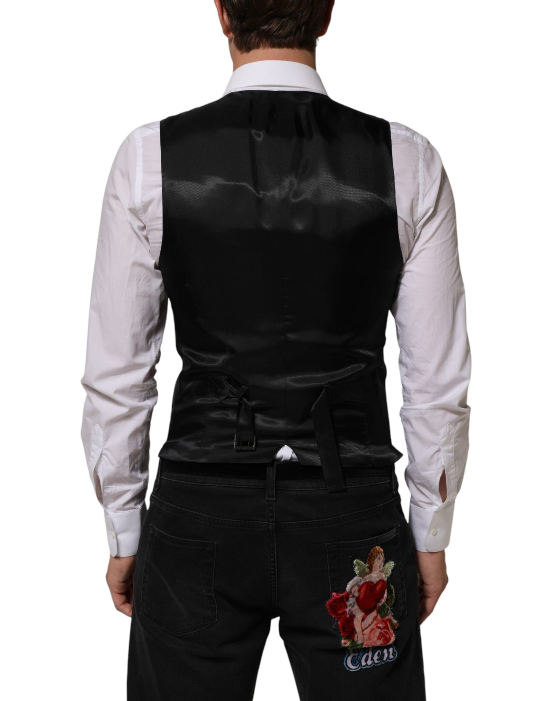 Dolce & Gabbana Black Wool Men Dress Formal Waistcoat Vest | Regal Royce