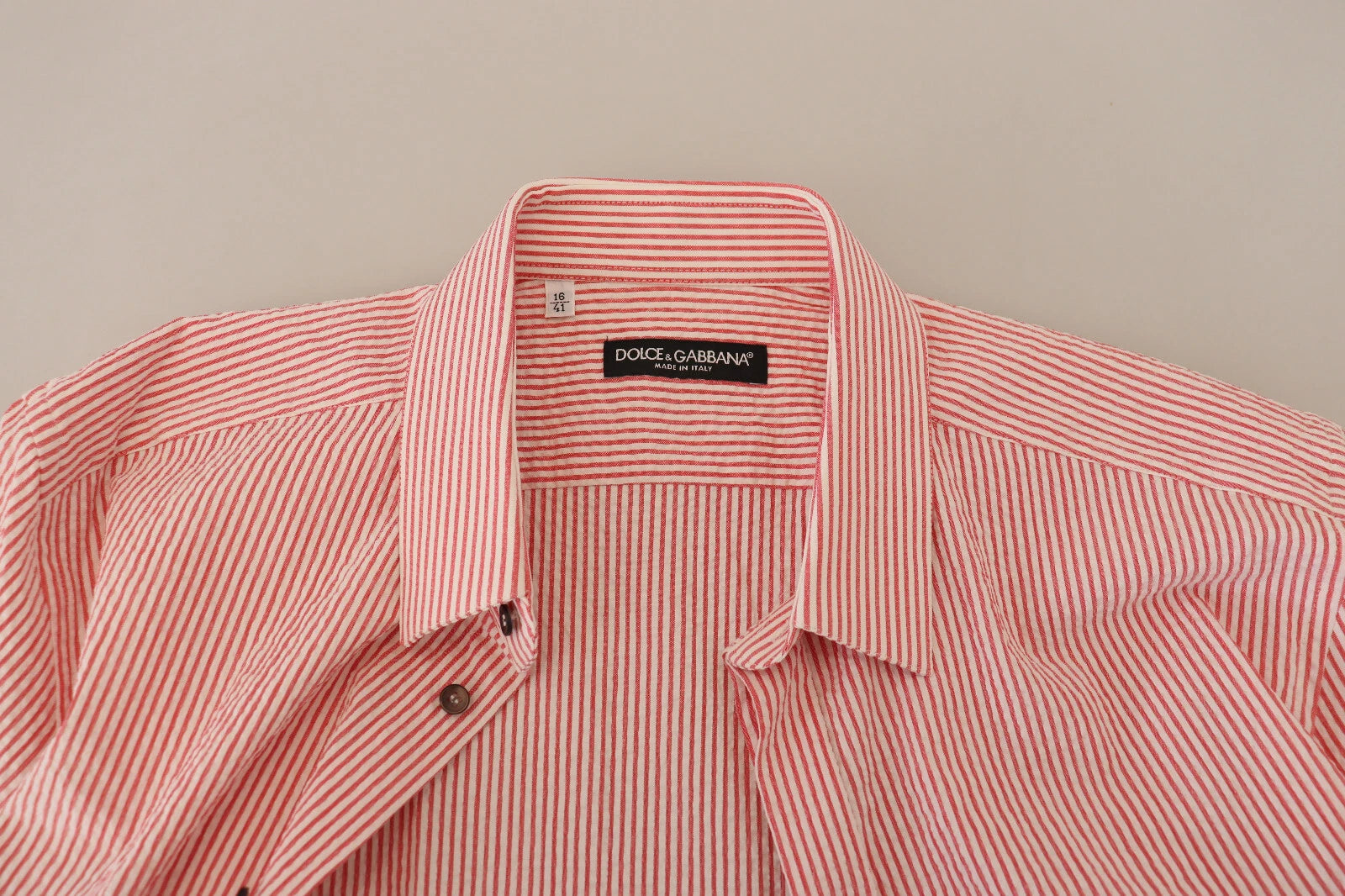 Dolce & Gabbana Red White Striped Cotton Short Sleeve Shirt | Regal Royce