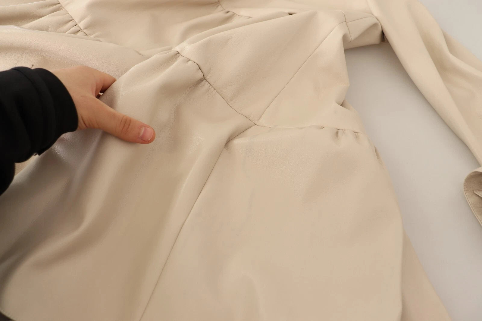 Jucca Leather Beige Long Sleeves Collared A-line Mini  Dress | Regal Royce