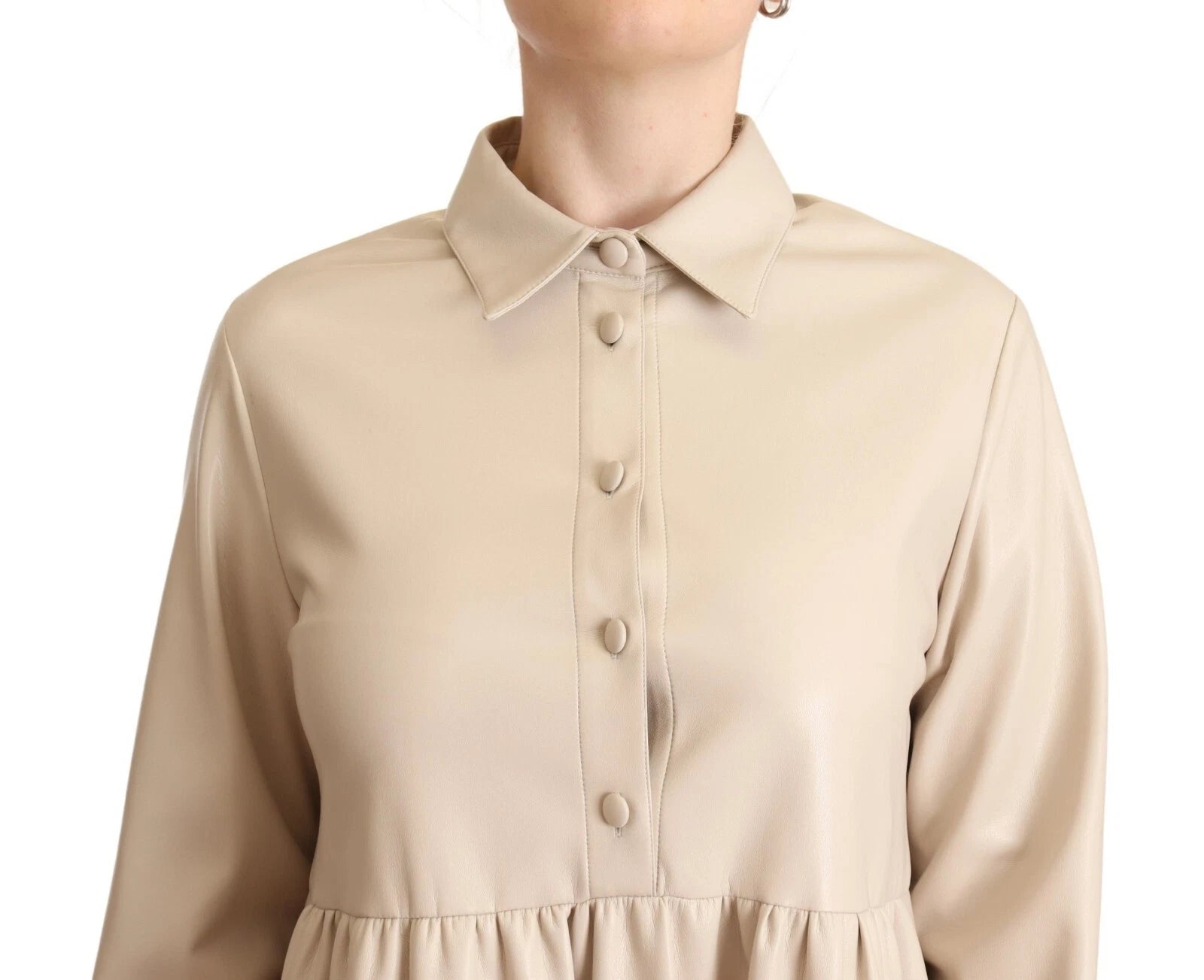 Jucca Leather Beige Long Sleeves Collared A-line Mini  Dress
