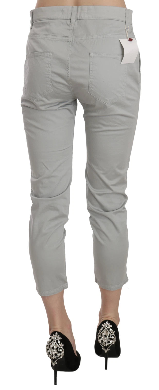 Jucca Cotton Gray High Waist Skinny Cropped Trousers Pants | Regal Royce
