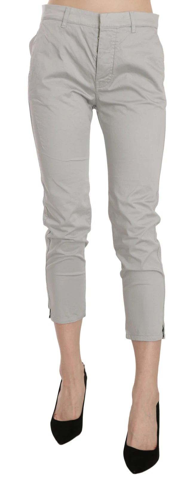 Jucca Cotton Gray High Waist Skinny Cropped Trousers Pants | Regal Royce