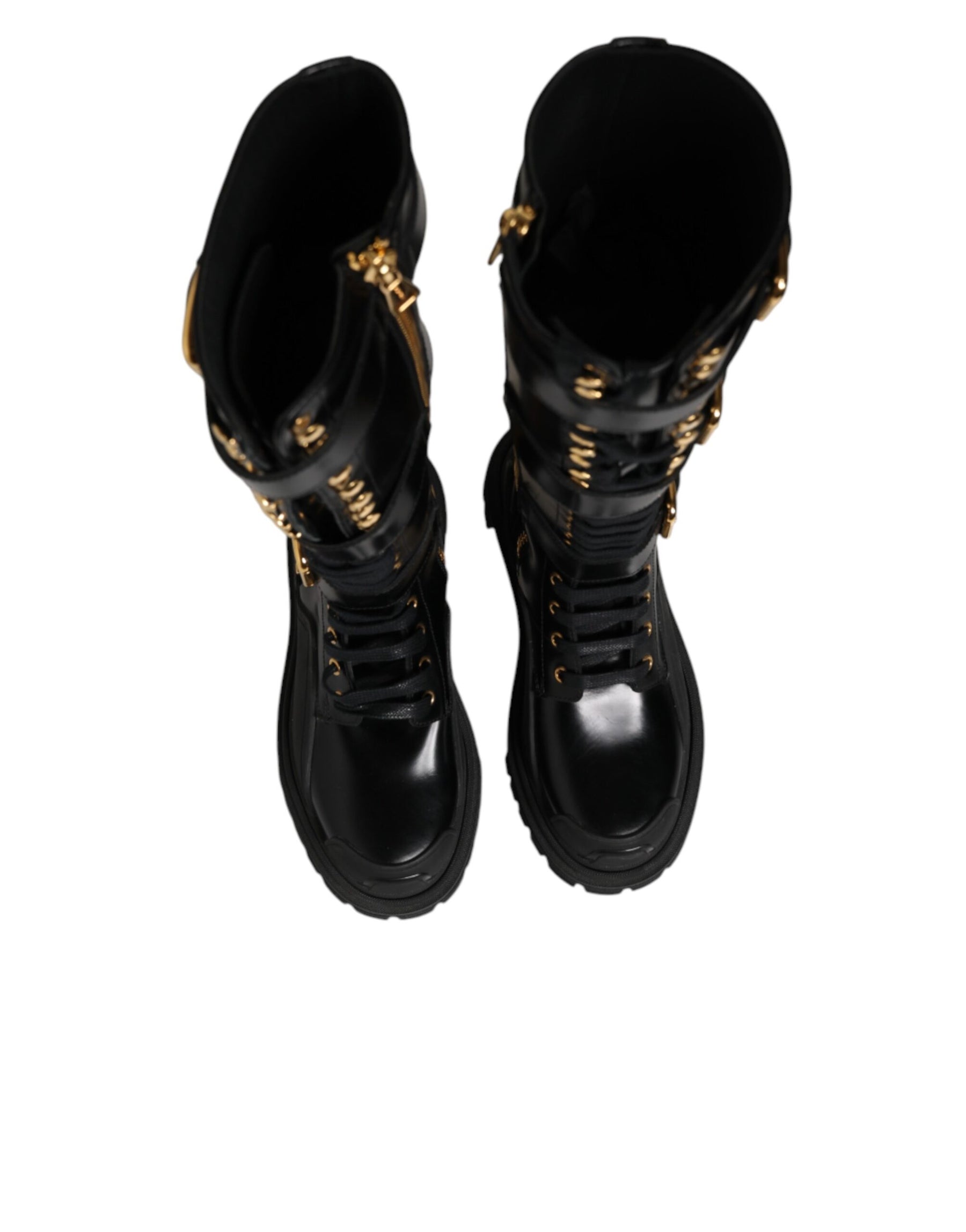 Dolce & Gabbana Black Buckle Embellished Knee High Boots Shoes | Regal Royce