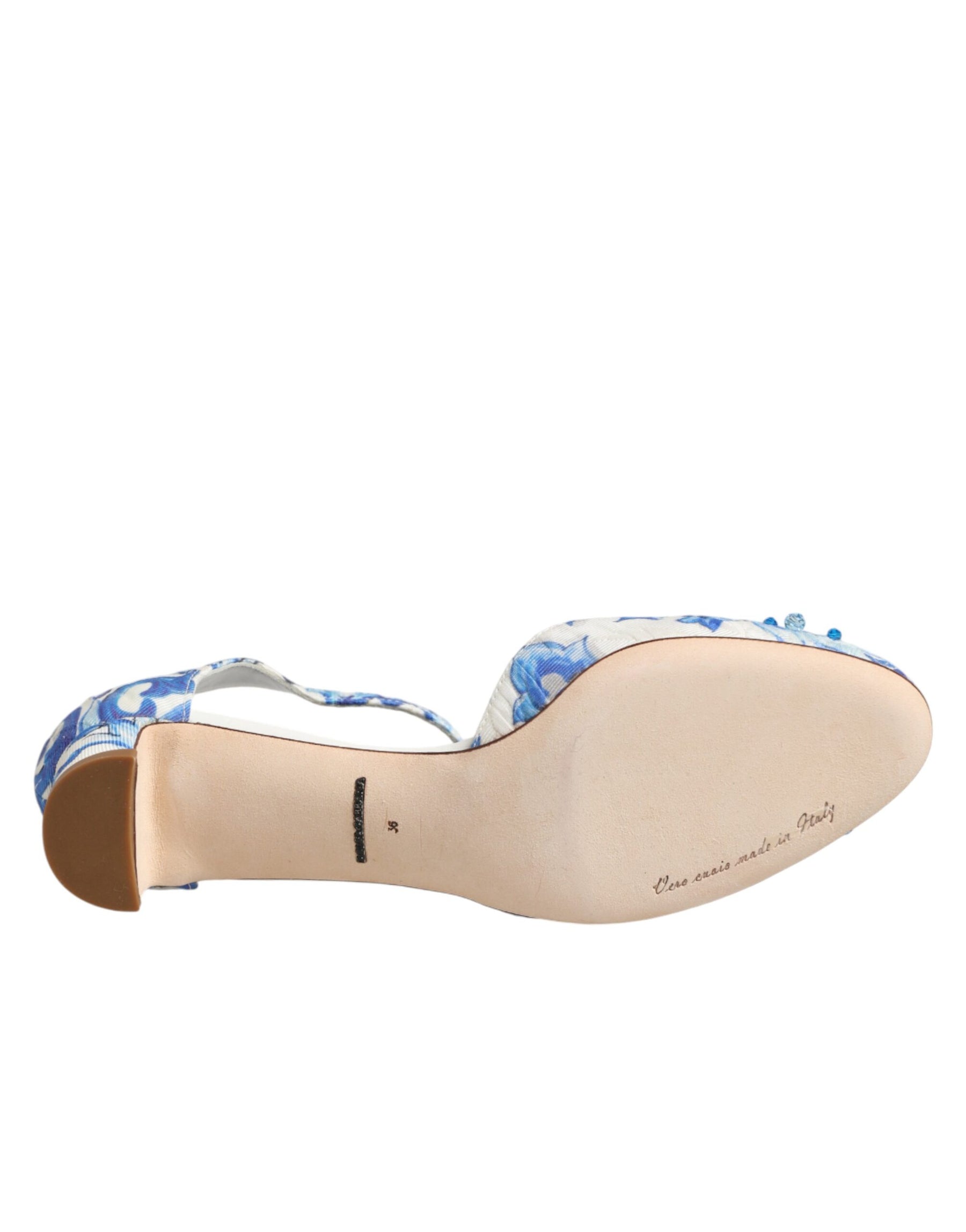 Dolce & Gabbana White Blue Floral Crystal Ankle Straps Shoes | Regal Royce