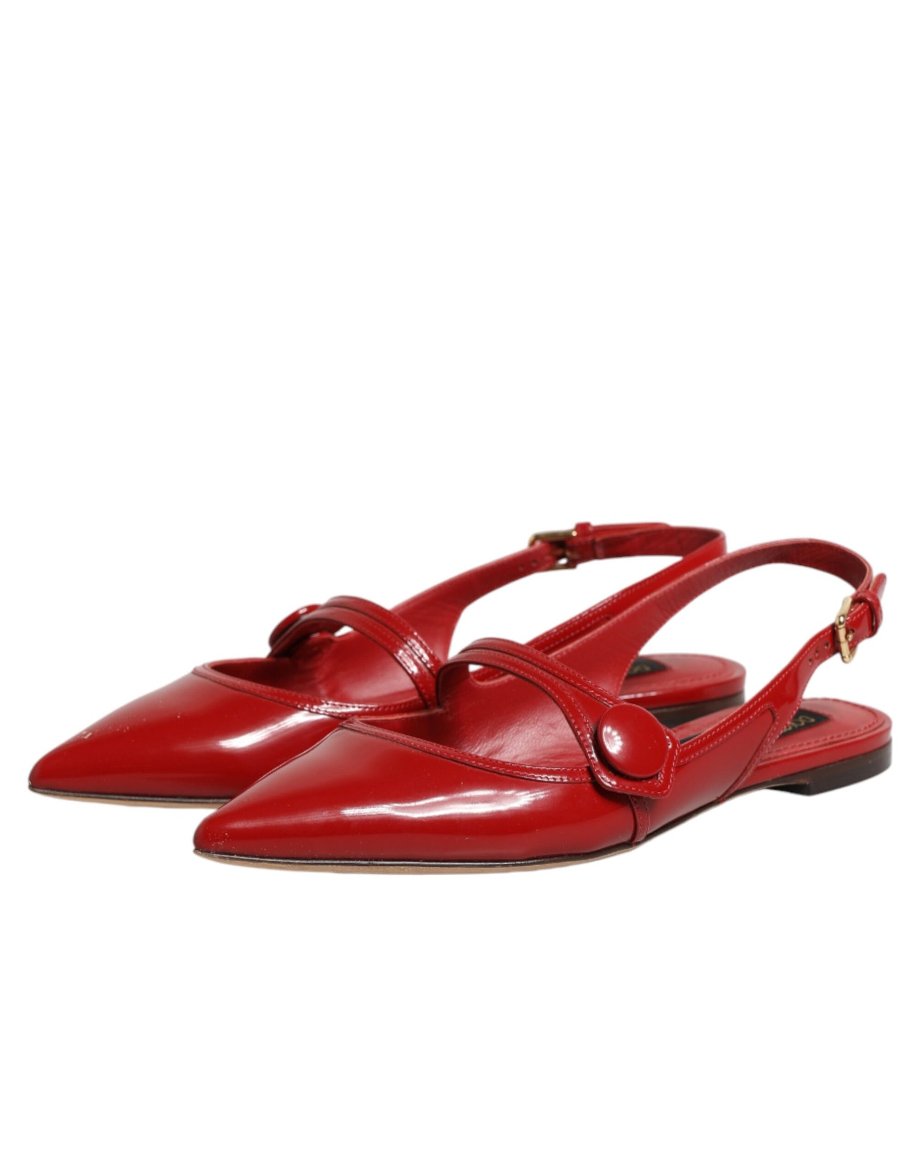 Dolce & Gabbana Red Leather Slingback Flats Sandals Shoes | Regal Royce