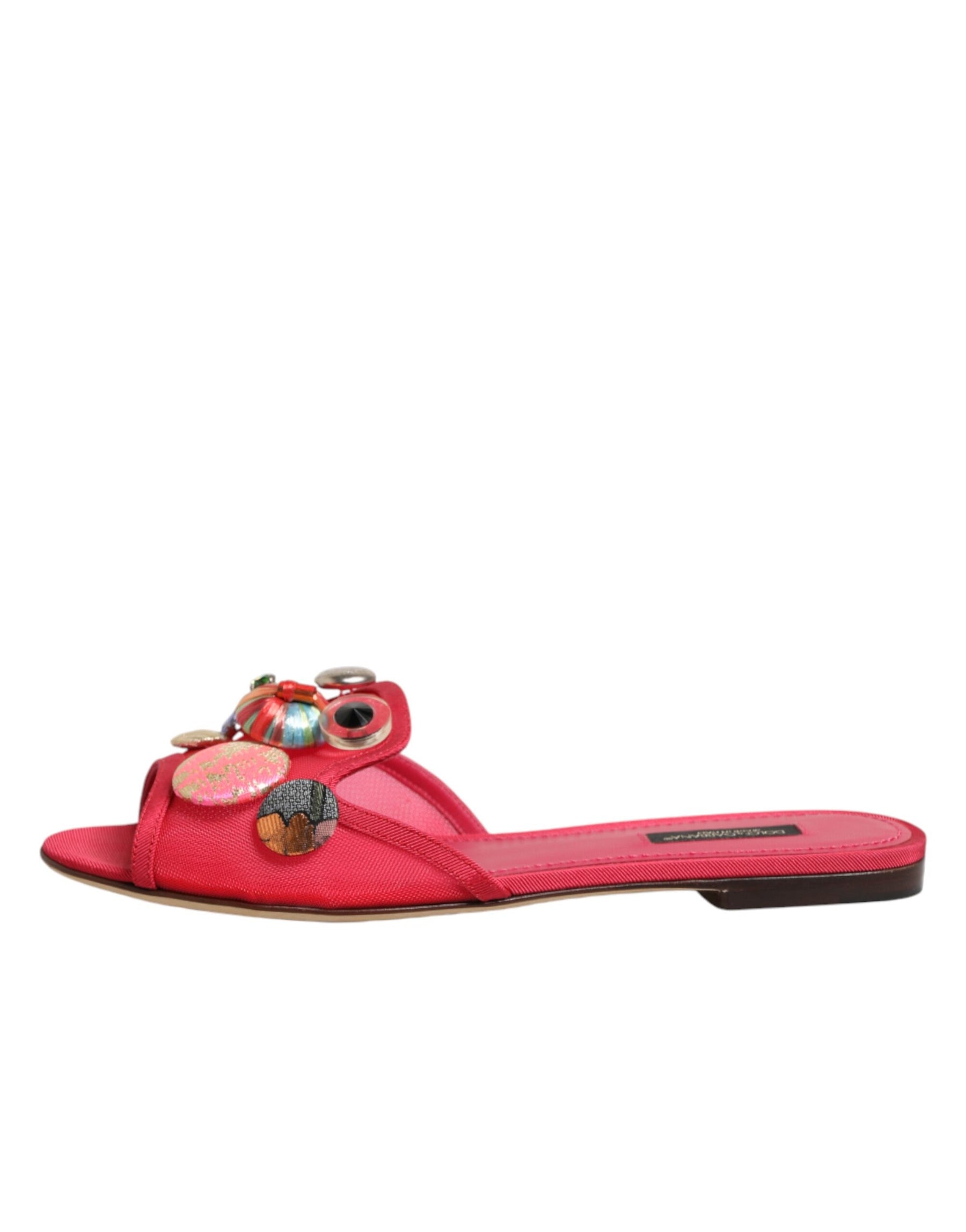 Dolce & Gabbana Red Embellished Flats Slip On Sandals Shoes | Regal Royce