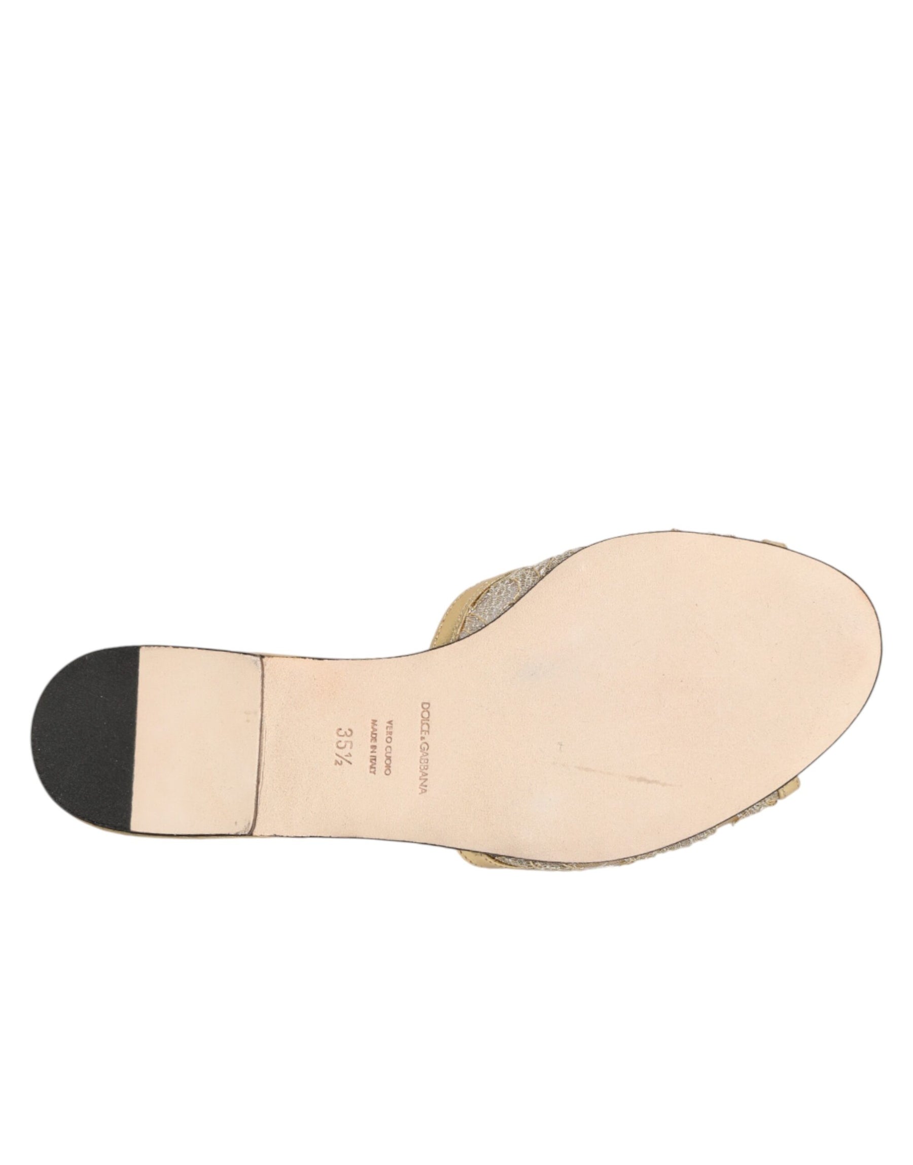 Dolce & Gabbana Gold Devotion Lace Flats Slip On Sandals Shoes | Regal Royce