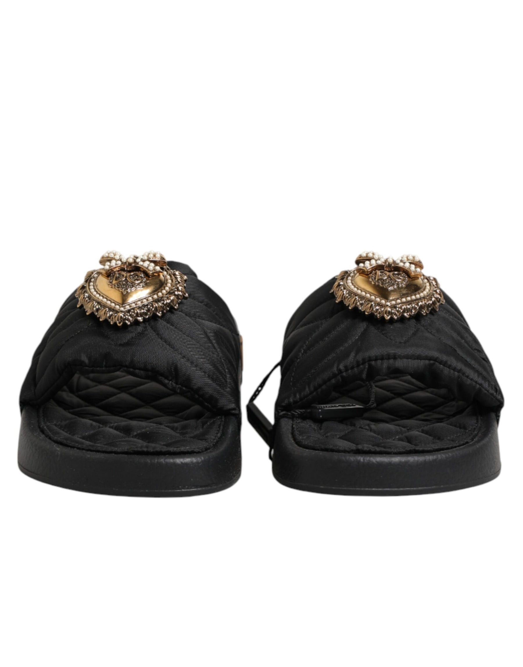 Dolce & Gabbana Black Devotion Matelassé Leather Slides Shoes | Regal Royce