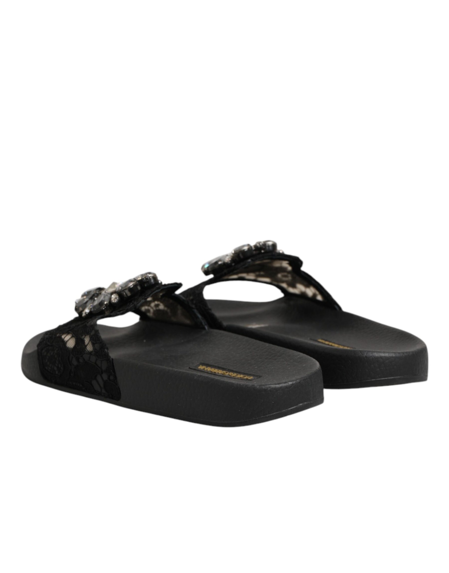 Dolce & Gabbana Black Devotion Matelassé Leather Slides Shoes | Regal Royce