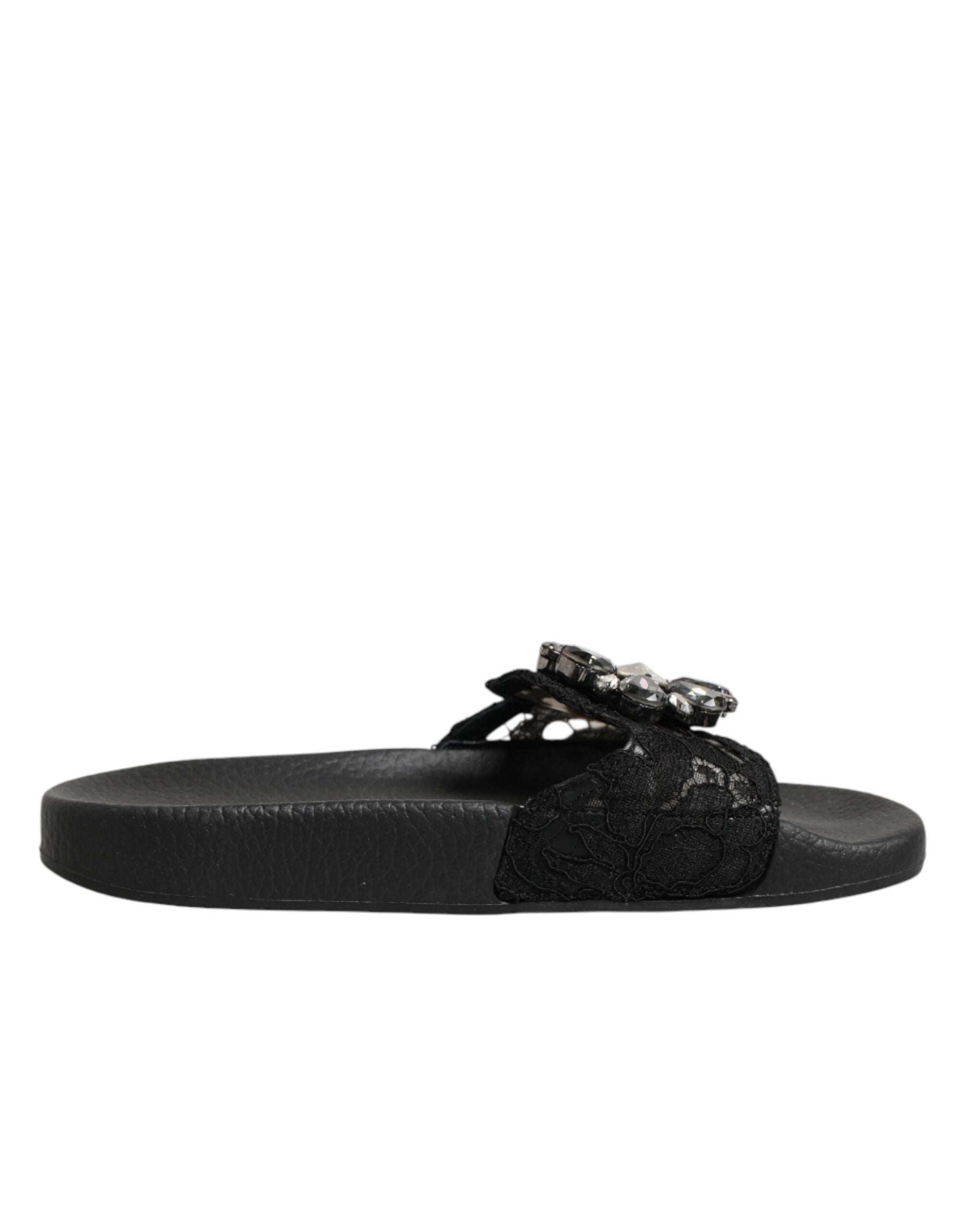 Dolce & Gabbana Black Devotion Matelassé Leather Slides Shoes | Regal Royce