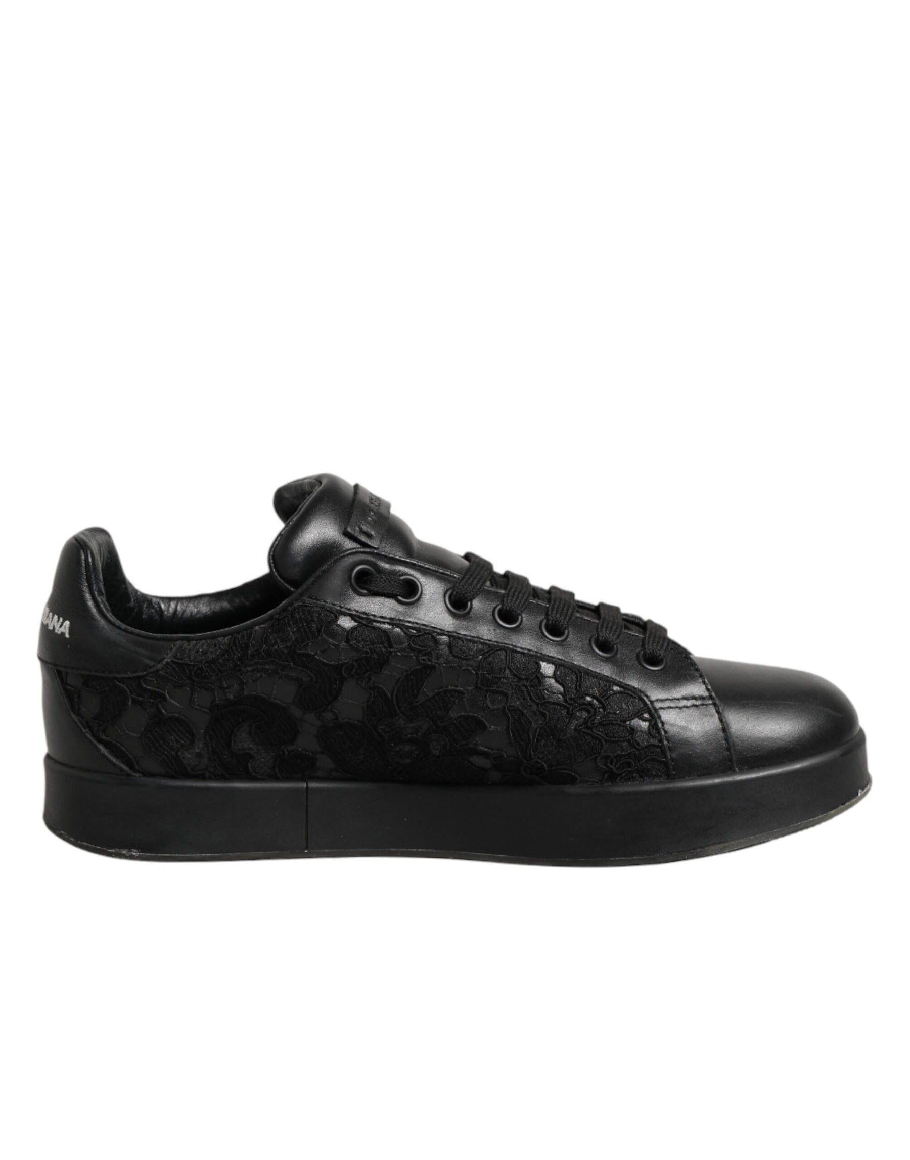 Dolce & Gabbana Black Floral Lace Low Top Sneakers Shoes | Regal Royce