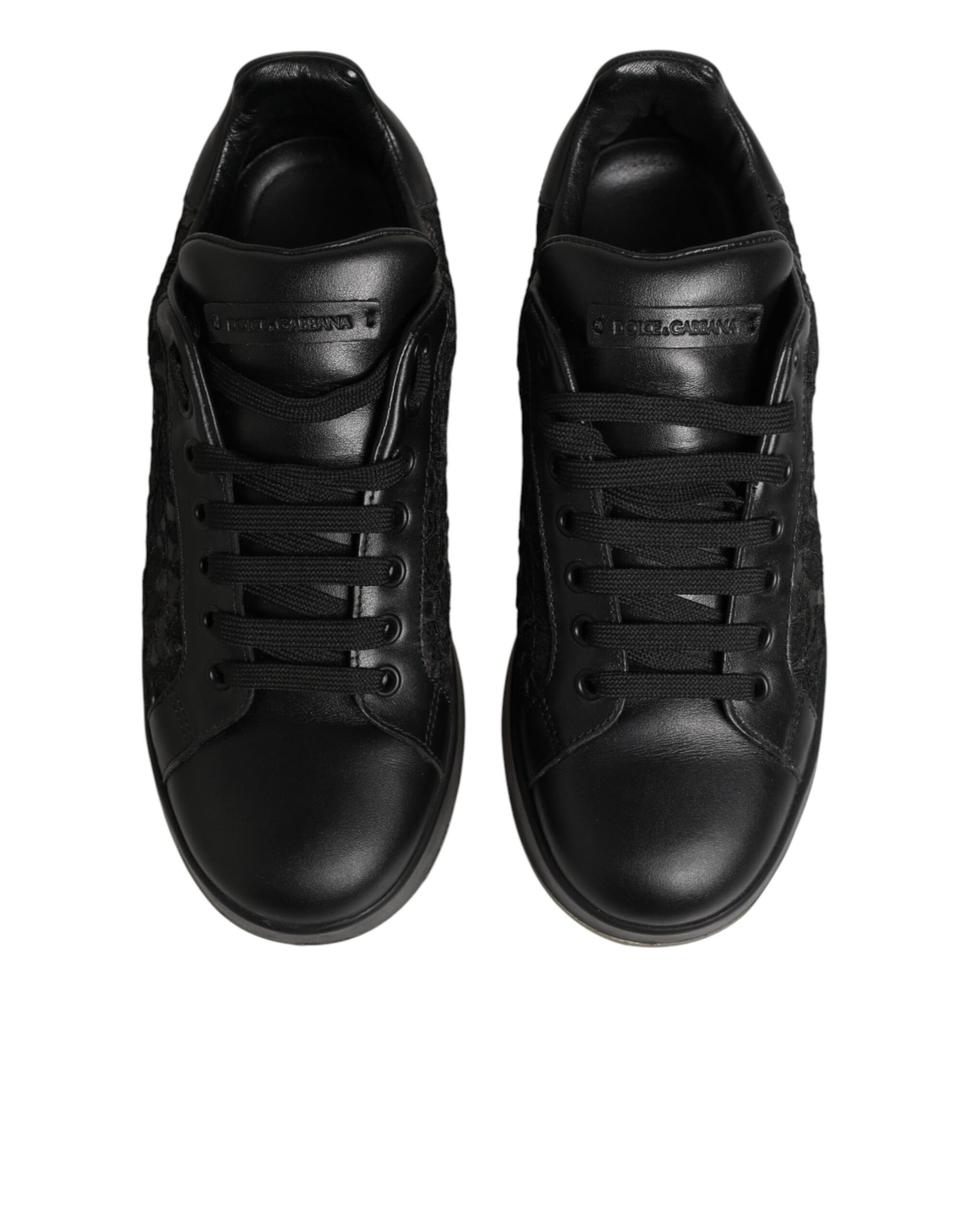 Dolce & Gabbana Black Floral Lace Low Top Sneaker Shoes | Regal Royce