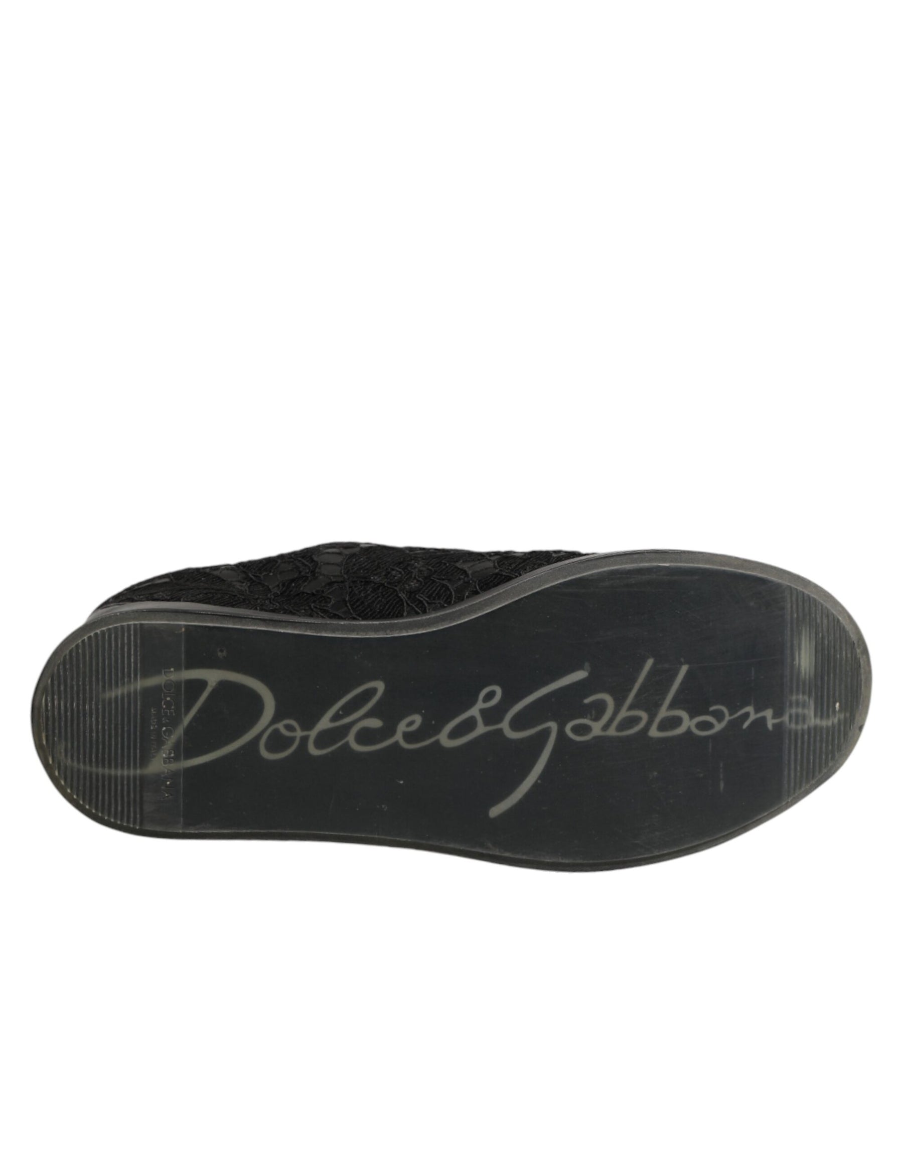 Dolce & Gabbana Black Floral Lace Low Top Sneaker Shoes | Regal Royce