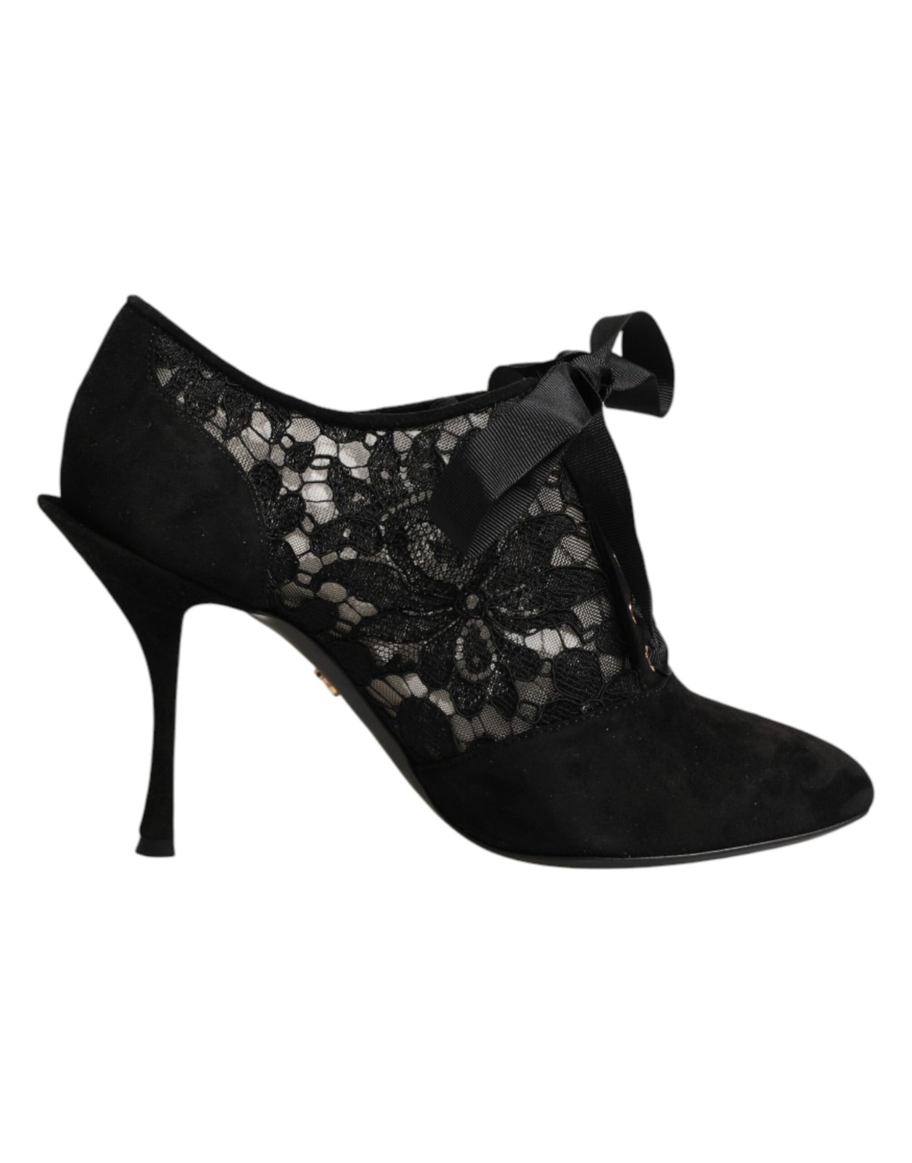 Dolce & Gabbana Black Floral High Heels LACE-UPS Pumps Shoes | Regal Royce