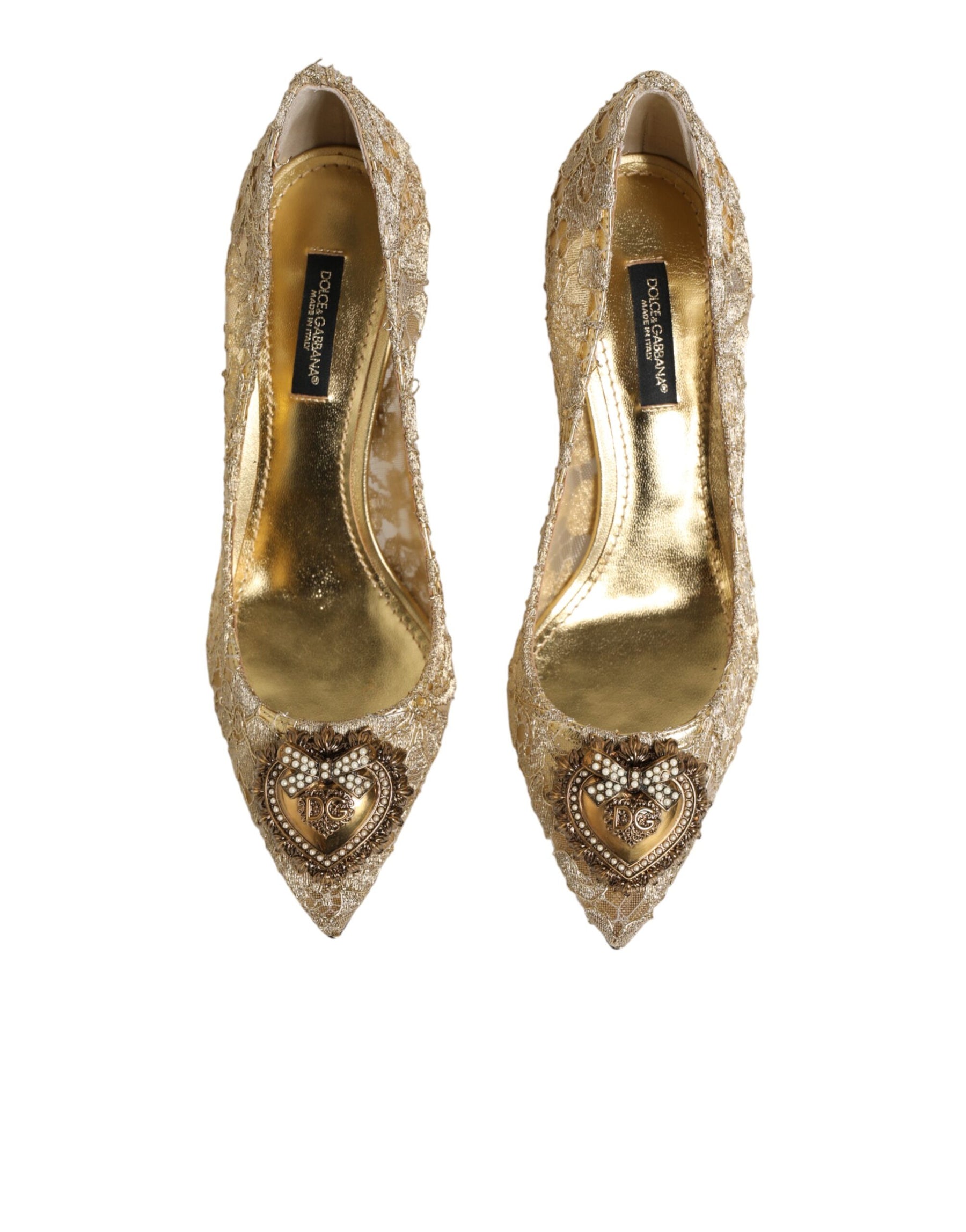 Dolce & Gabbana Gold Taormina Lace DEVOTION Pumps Shoes | Regal Royce