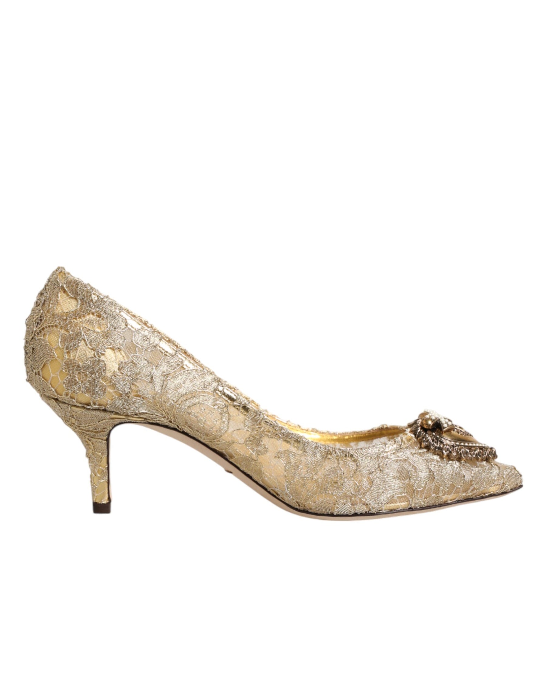 Dolce & Gabbana Gold Taormina Lace DEVOTION Pumps Shoes | Regal Royce