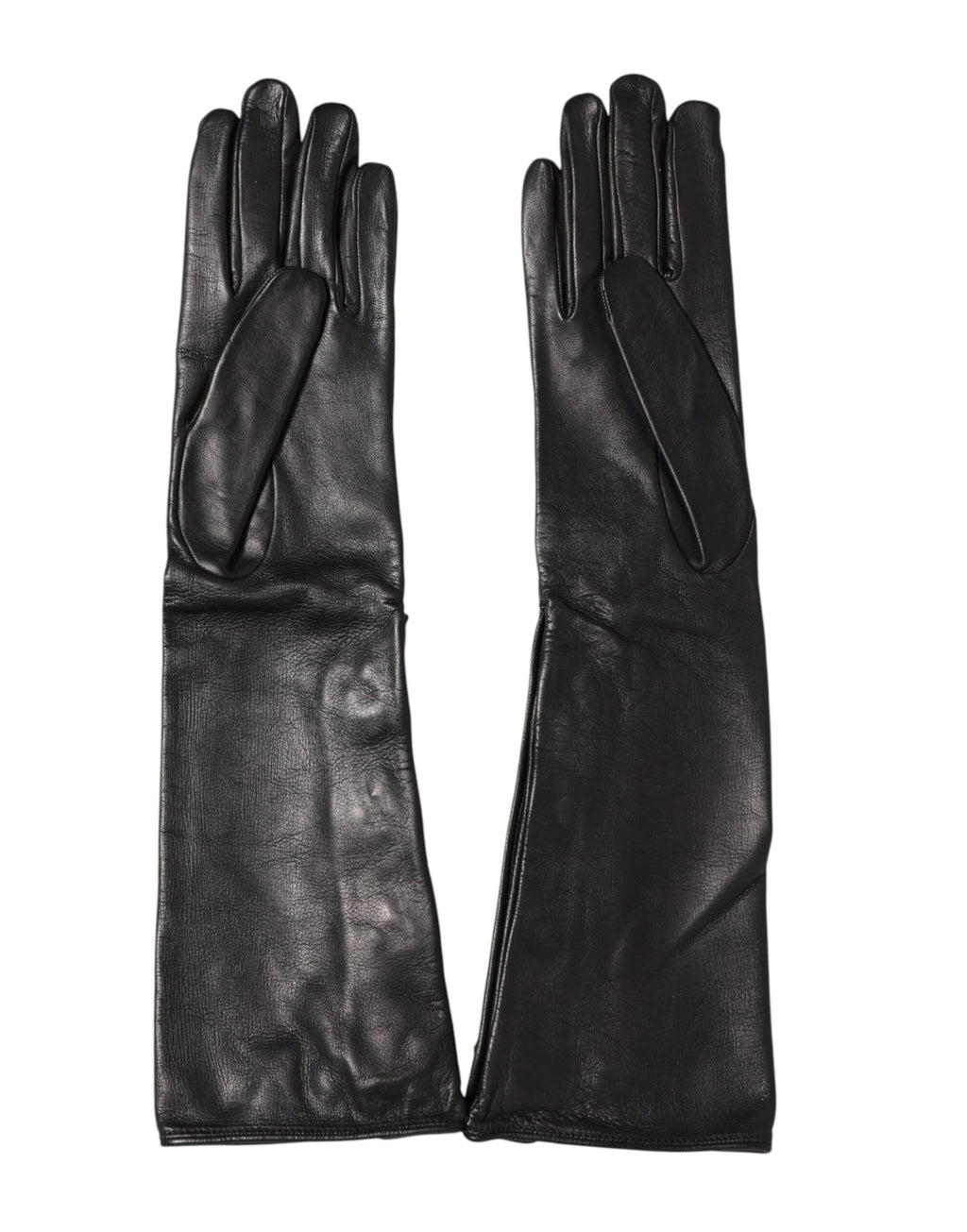 Dolce & Gabbana Black Leather Embellished Long Mitten Gloves