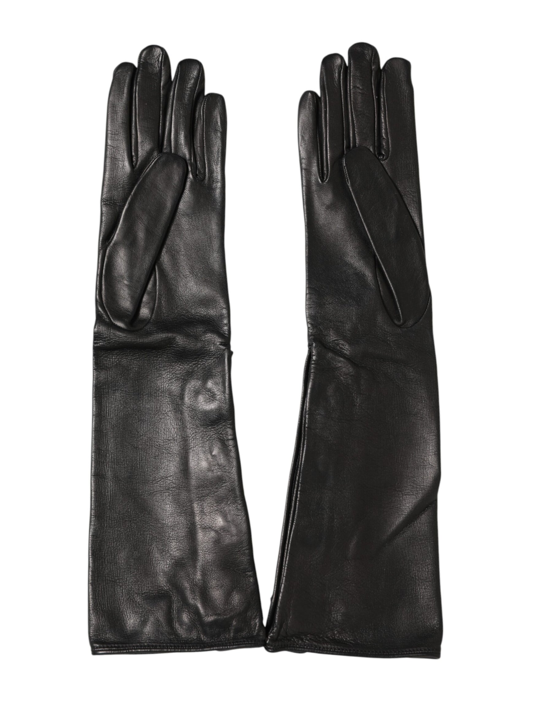 Dolce & Gabbana Black Leather Embellished Long Mitten Gloves | Regal Royce