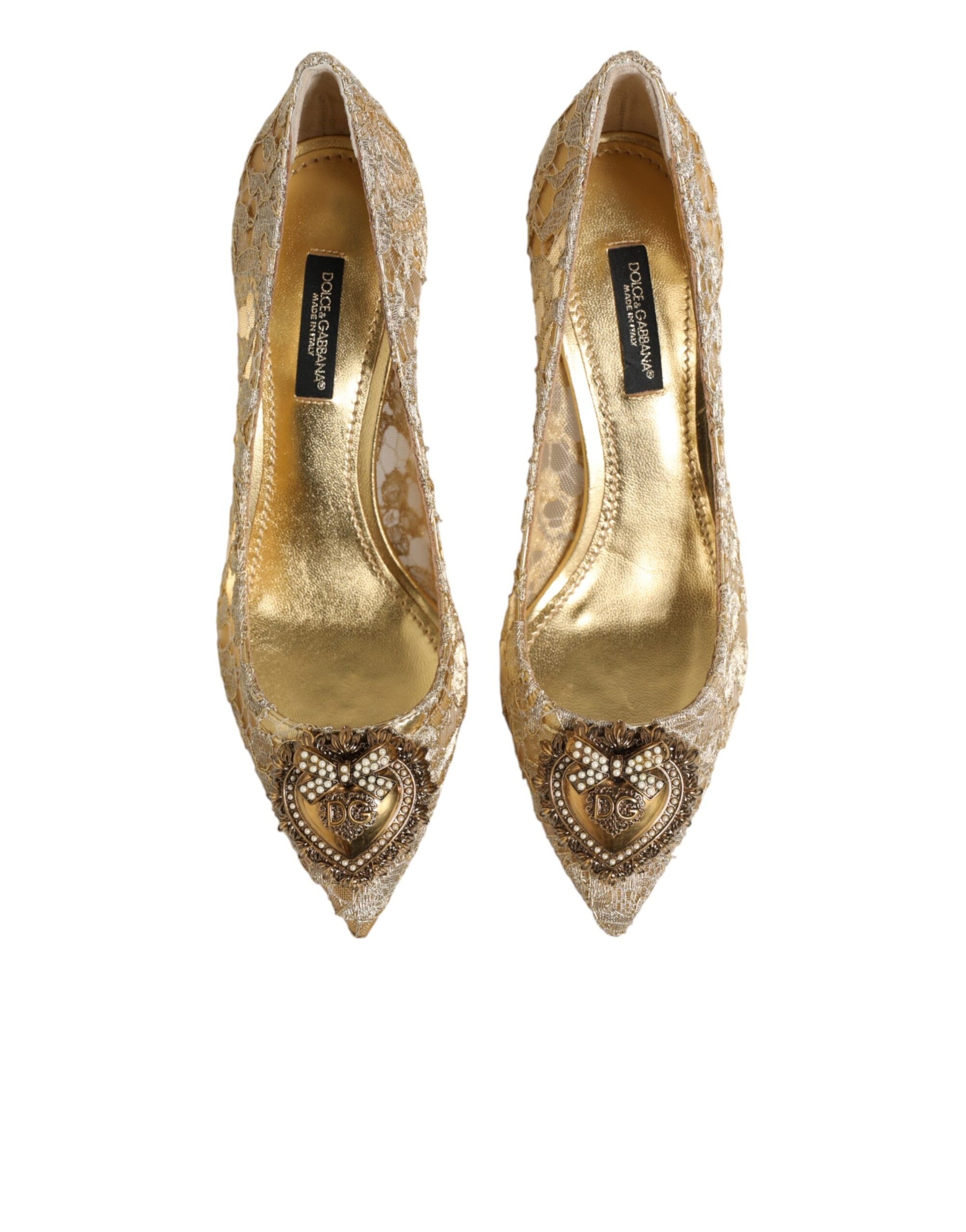 Dolce & Gabbana Gold Taormina Lace DEVOTION Pumps  Shoes | Regal Royce