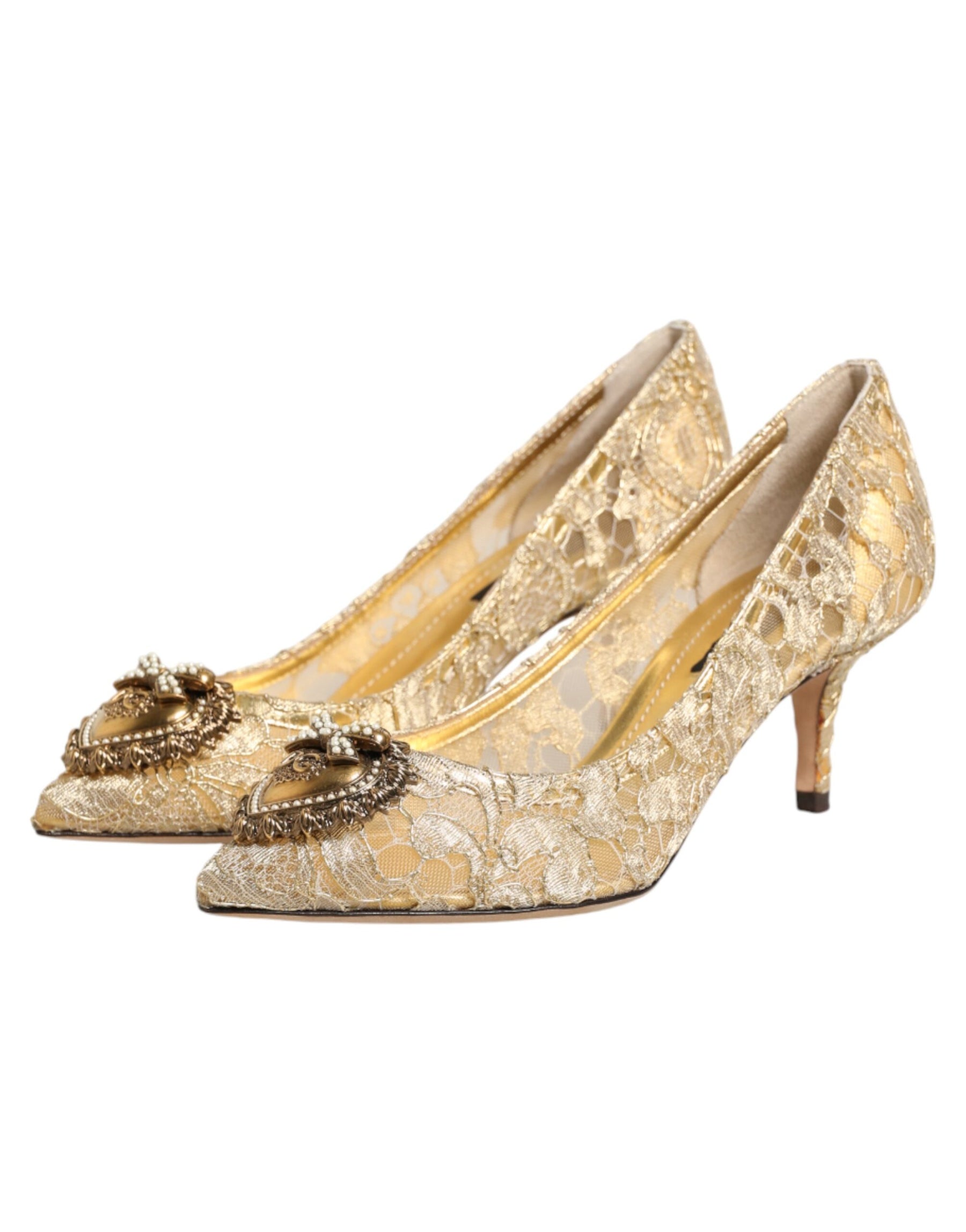 Dolce & Gabbana Gold Taormina Lace DEVOTION Pumps  Shoes | Regal Royce