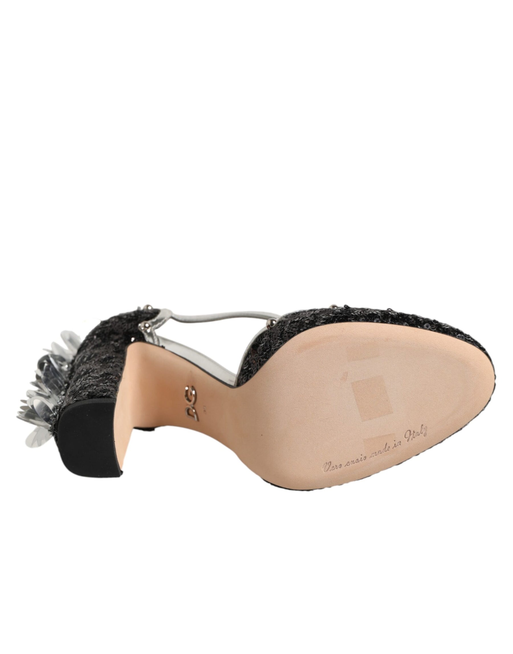 Dolce & Gabbana Black Sequined Ankle Strap Sandals Shoes | Regal Royce