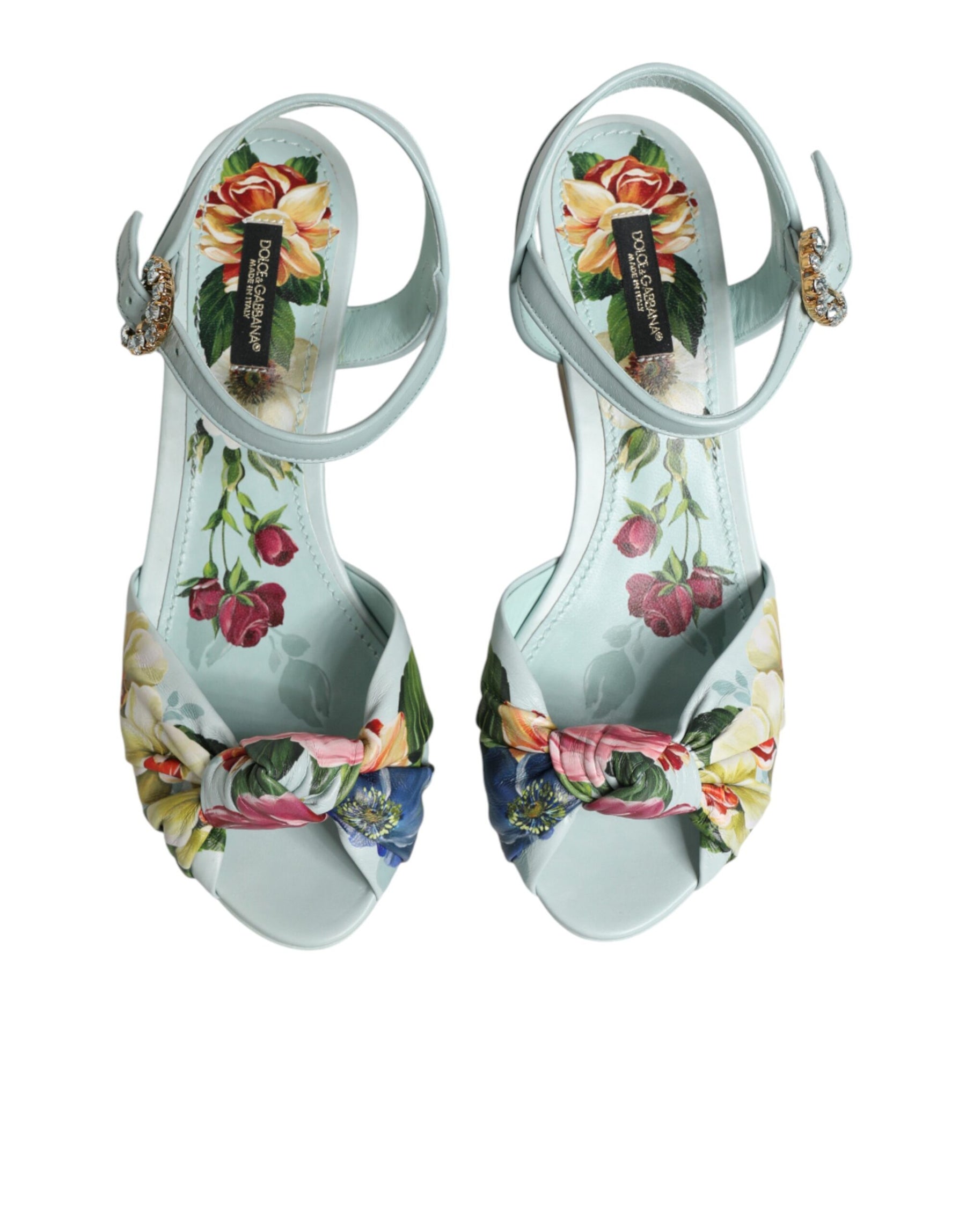 Dolce & Gabbana Green Floral Ankle Strap Wedge Sandals Shoes | Regal Royce
