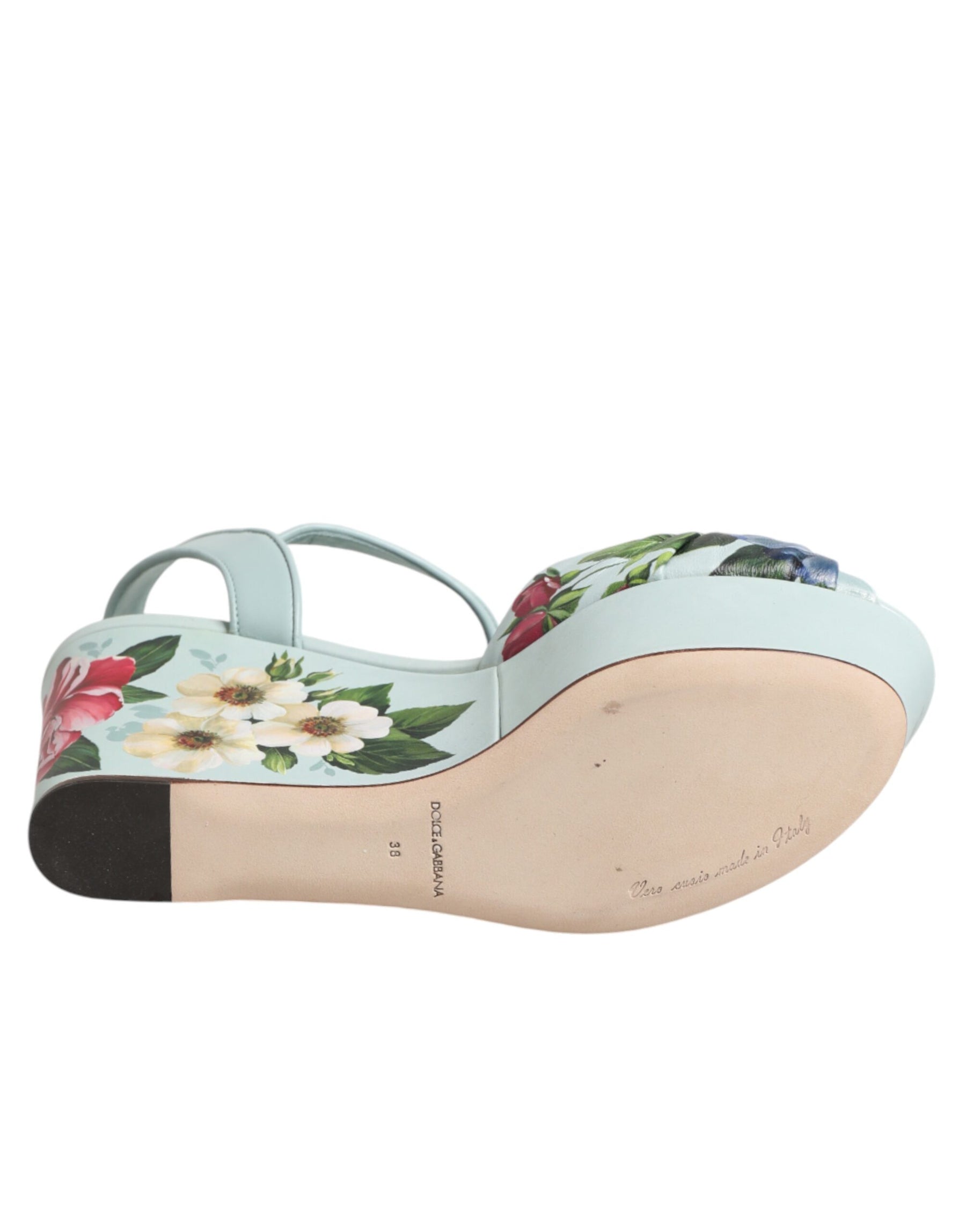 Dolce & Gabbana Green Floral Ankle Strap Wedge Sandals Shoes | Regal Royce