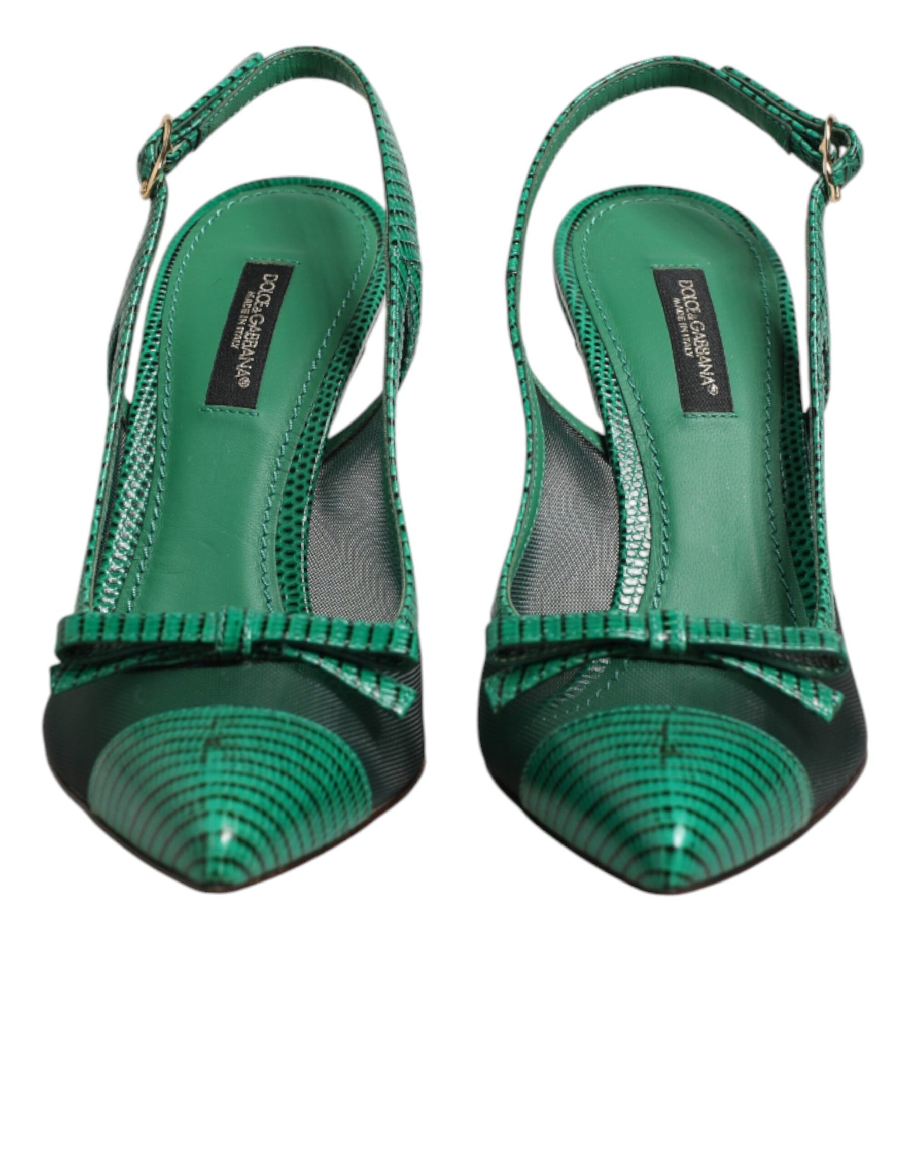 Dolce & Gabbana Green Leather Mesh Heels Slingback  Shoes | Regal Royce