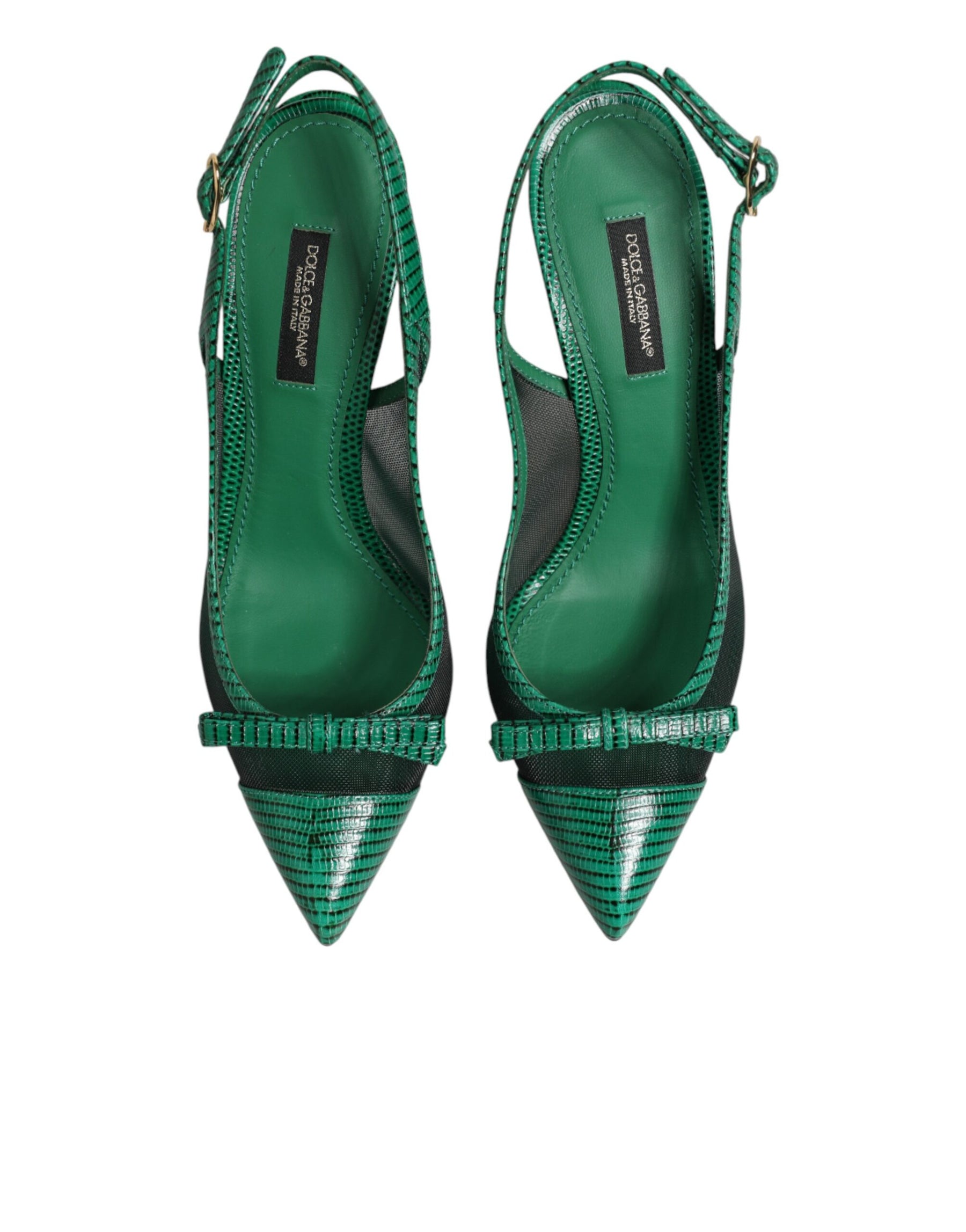 Dolce & Gabbana Green Leather Mesh Heels Slingback  Shoes | Regal Royce