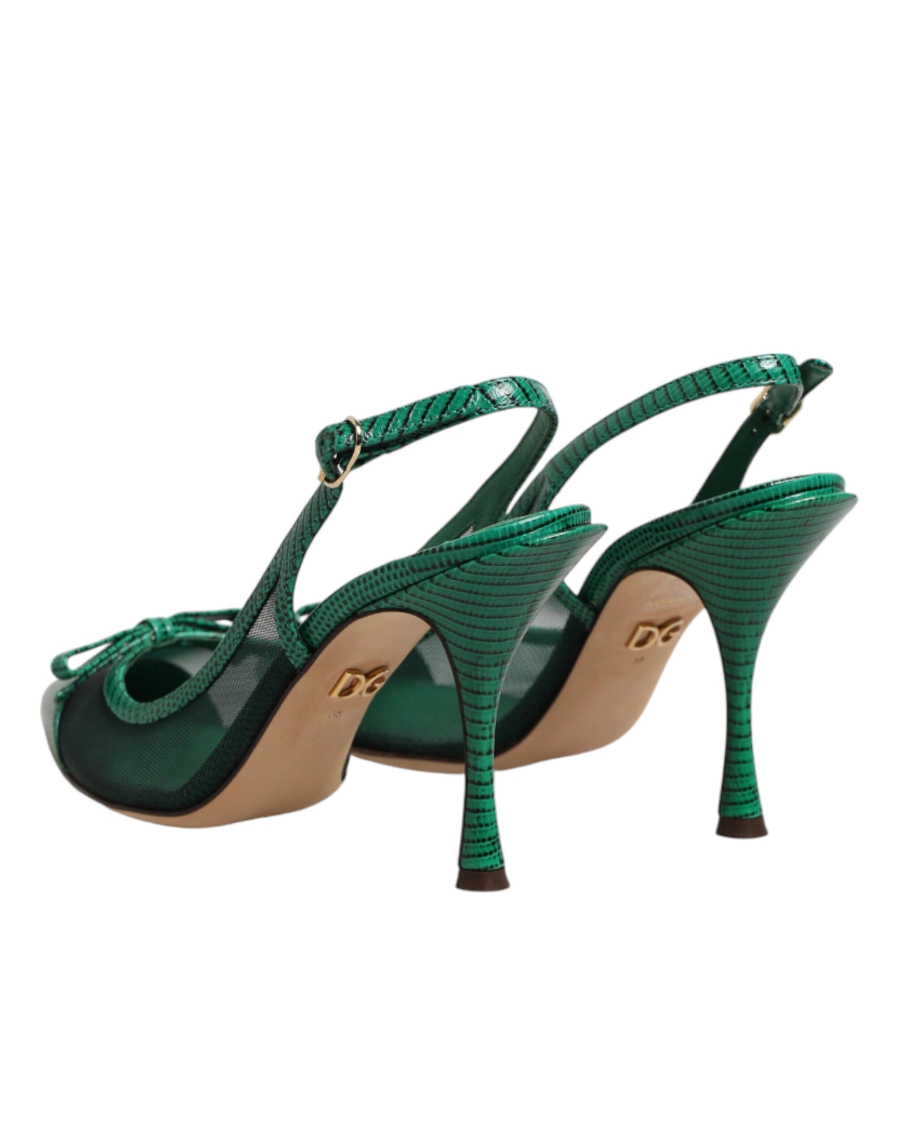 Dolce & Gabbana Green Leather Mesh Heels Slingback  Shoes | Regal Royce