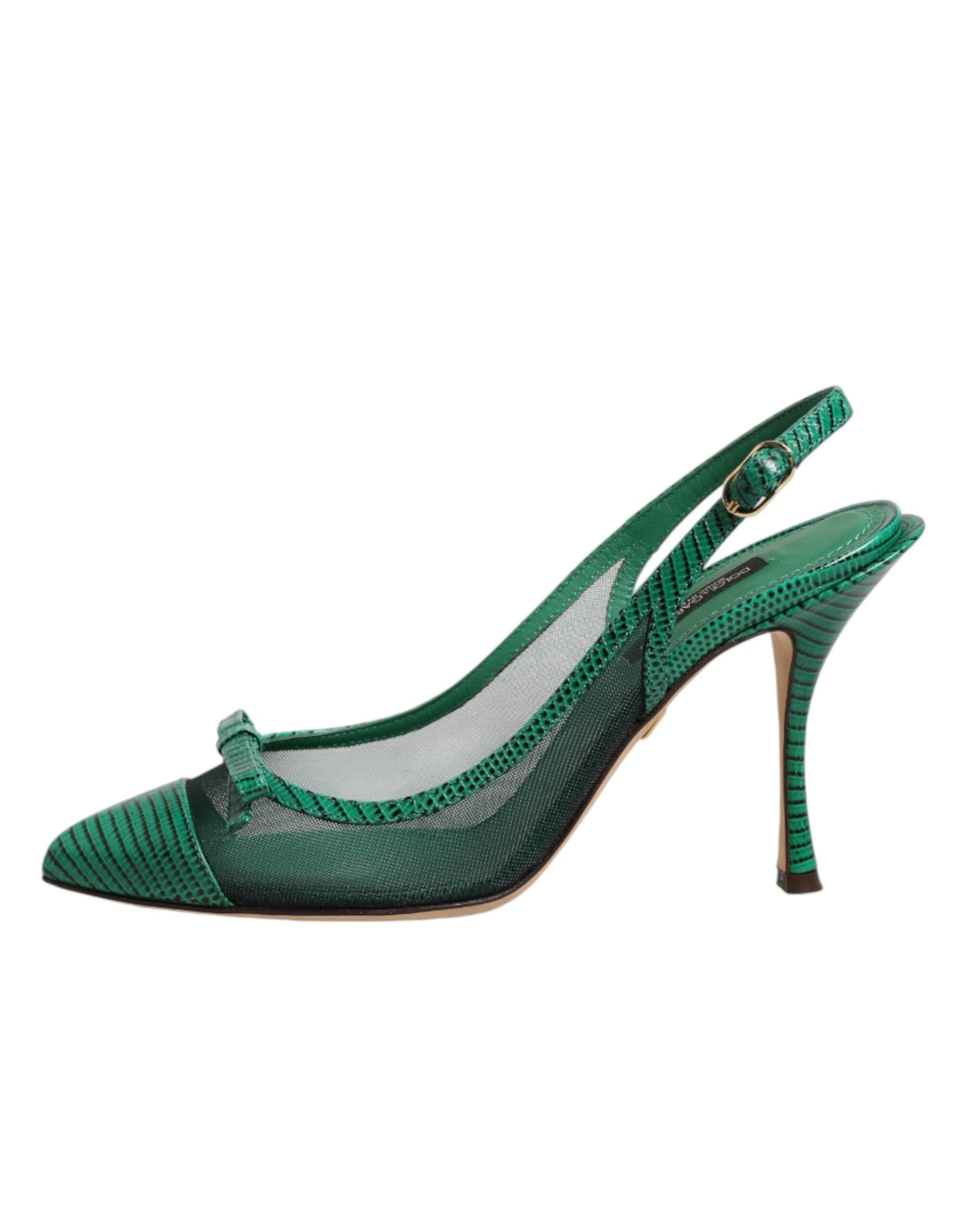 Dolce & Gabbana Green Leather Mesh Heels Slingback  Shoes | Regal Royce