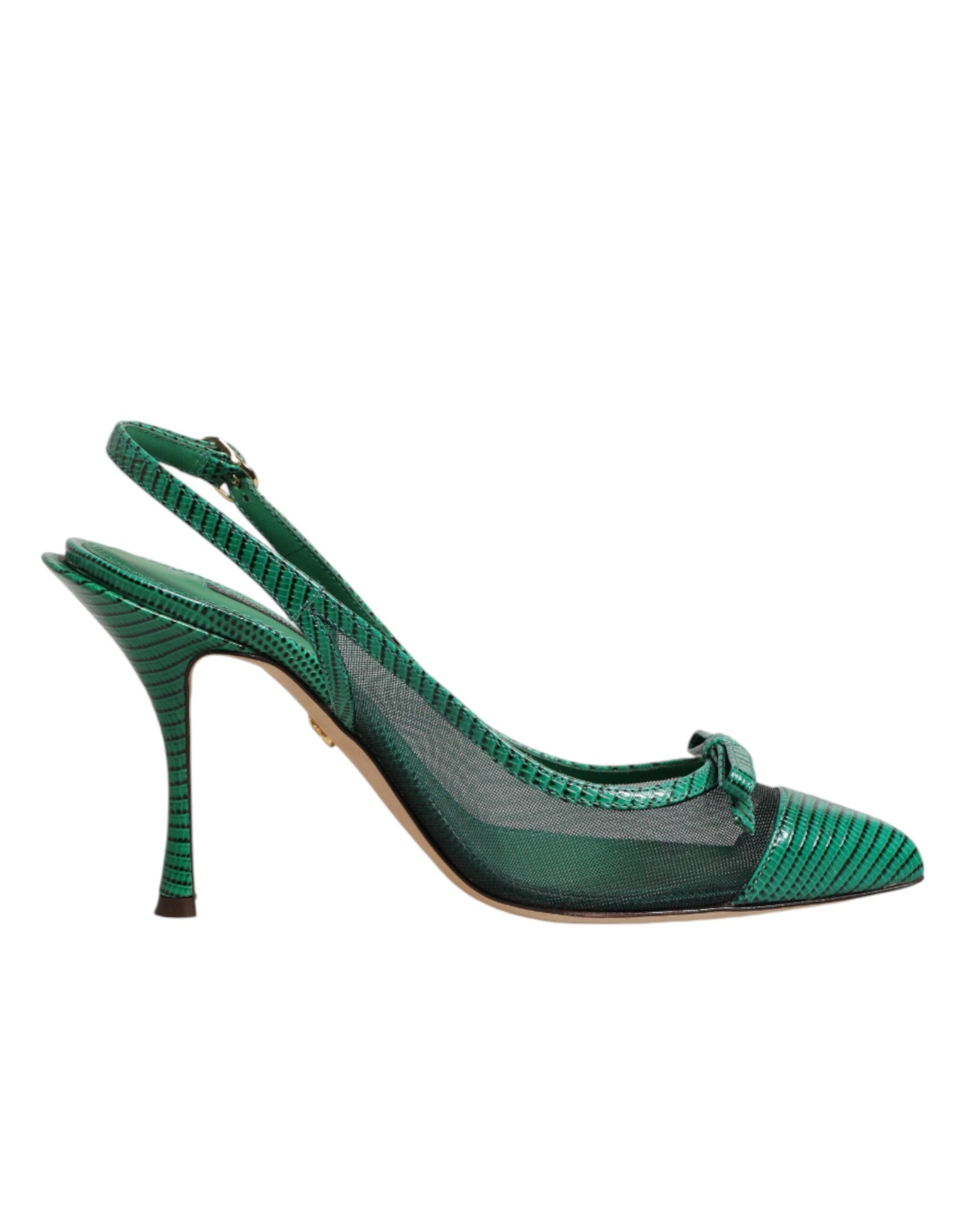 Dolce & Gabbana Green Leather Mesh Heels Slingback  Shoes | Regal Royce